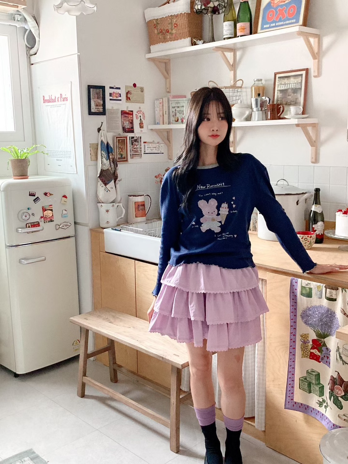 冰淇淋兔子公主袖t