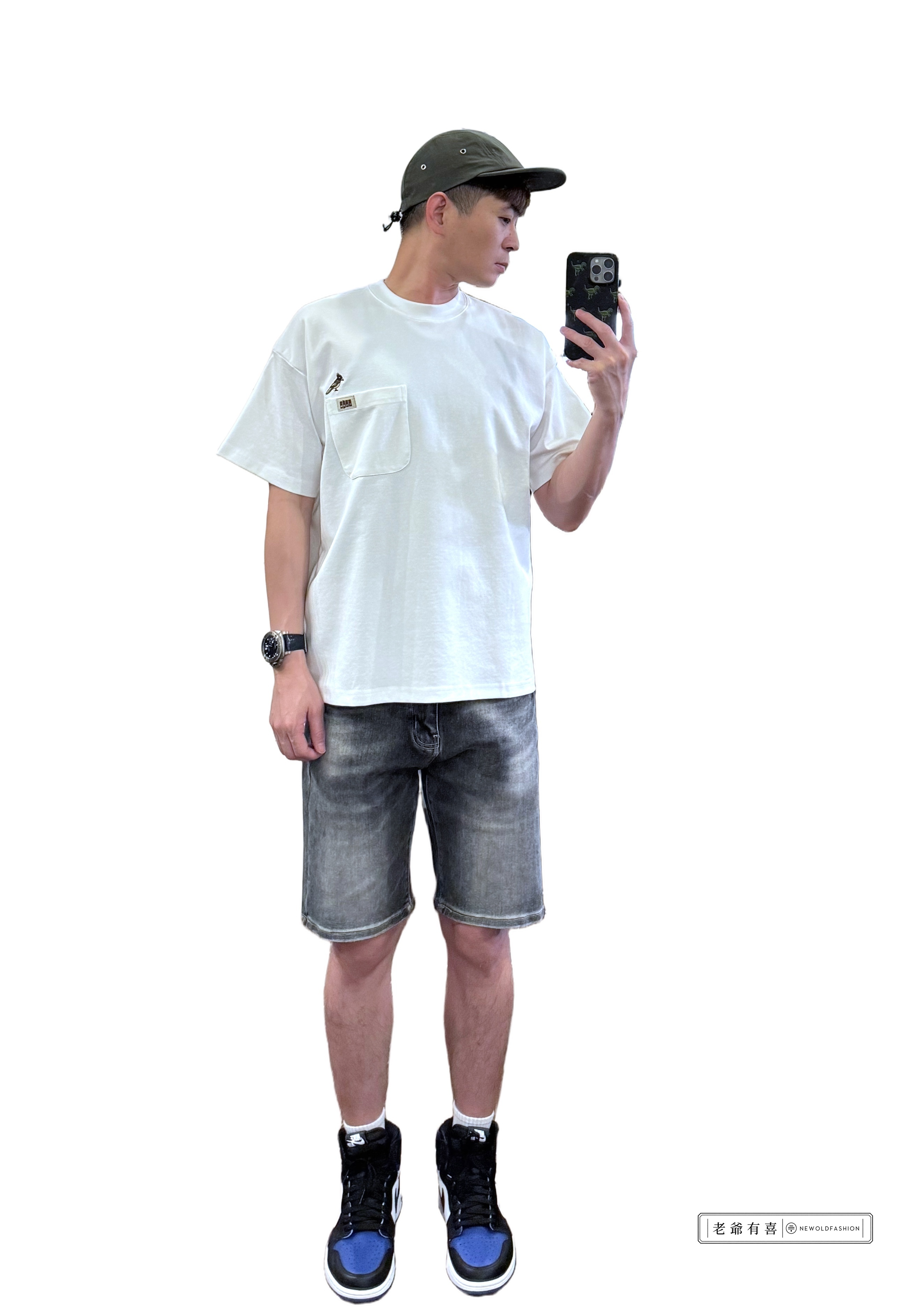 重磅麻雀布標口袋短袖T恤－白｜NEWOLDFASHION 老爺有喜 (NOF2405S6006)