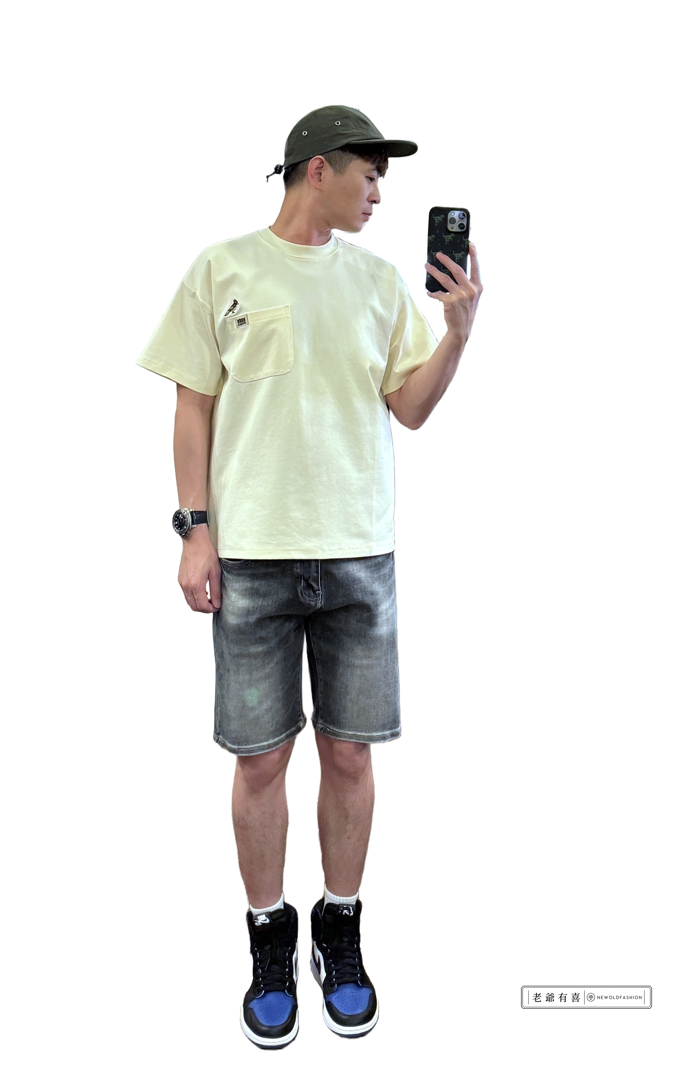 重磅麻雀布標口袋短袖T恤－米｜NEWOLDFASHION 老爺有喜 (NOF2405S6006)