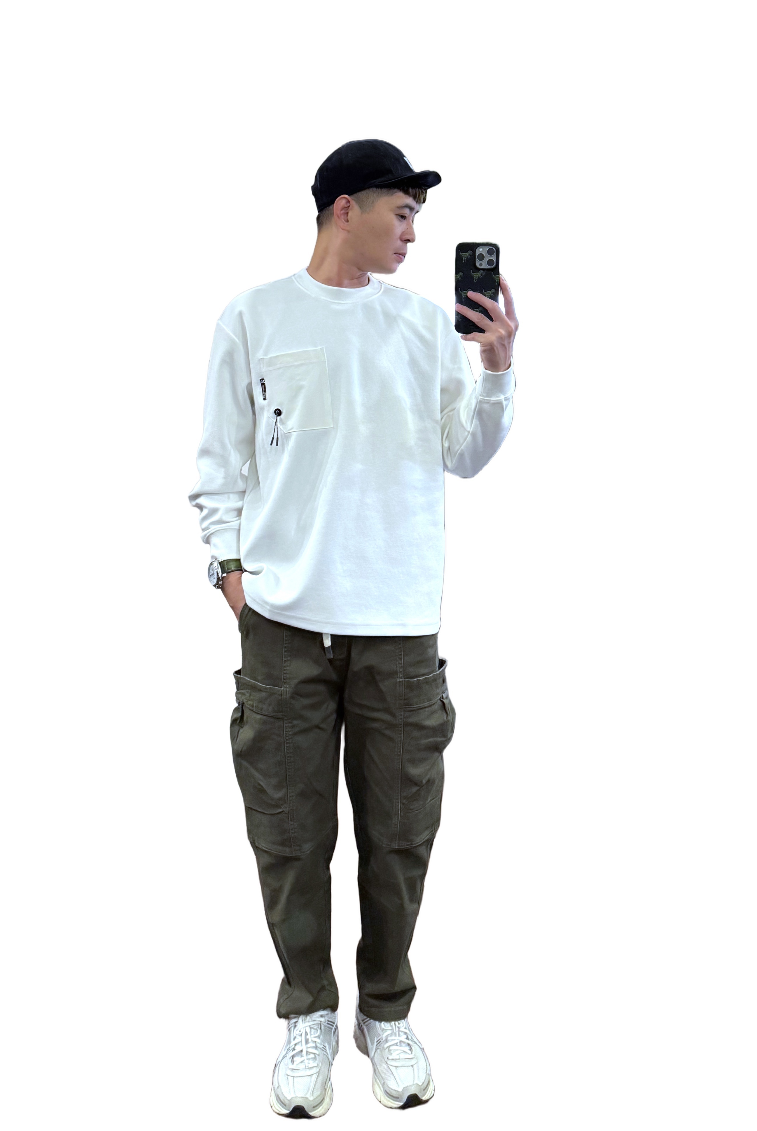 重磅黑標口袋織紋大學T－白｜NEWOLDFASHION 老爺有喜 (NOF2409F2620)