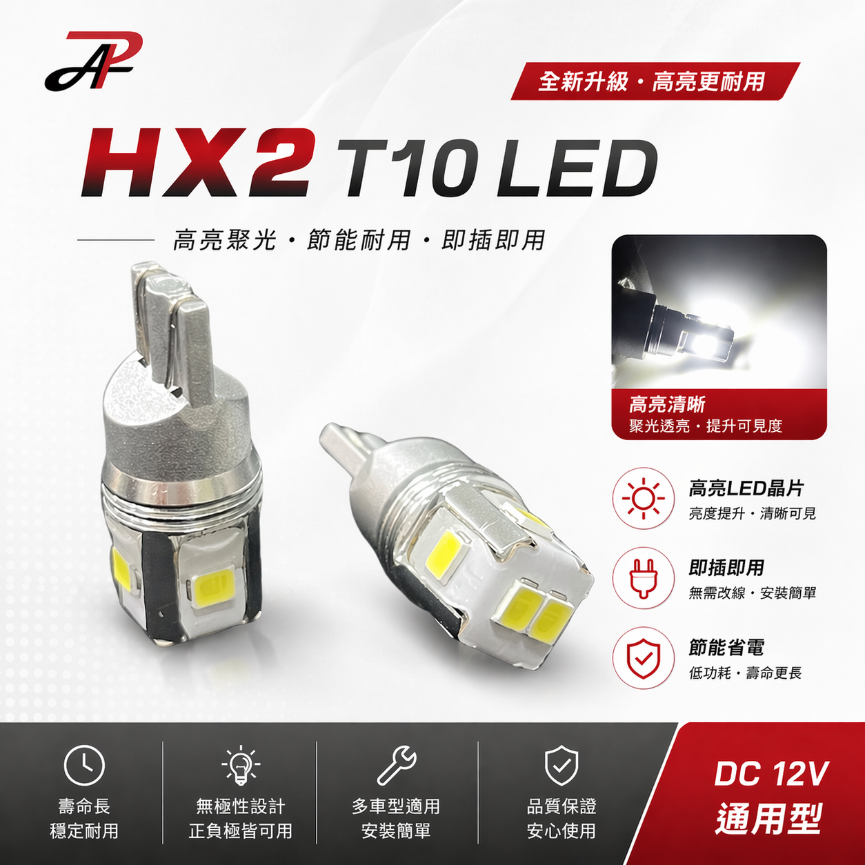 HX2 T10 LED燈泡 高亮聚光 即插即用 DC12V通用型