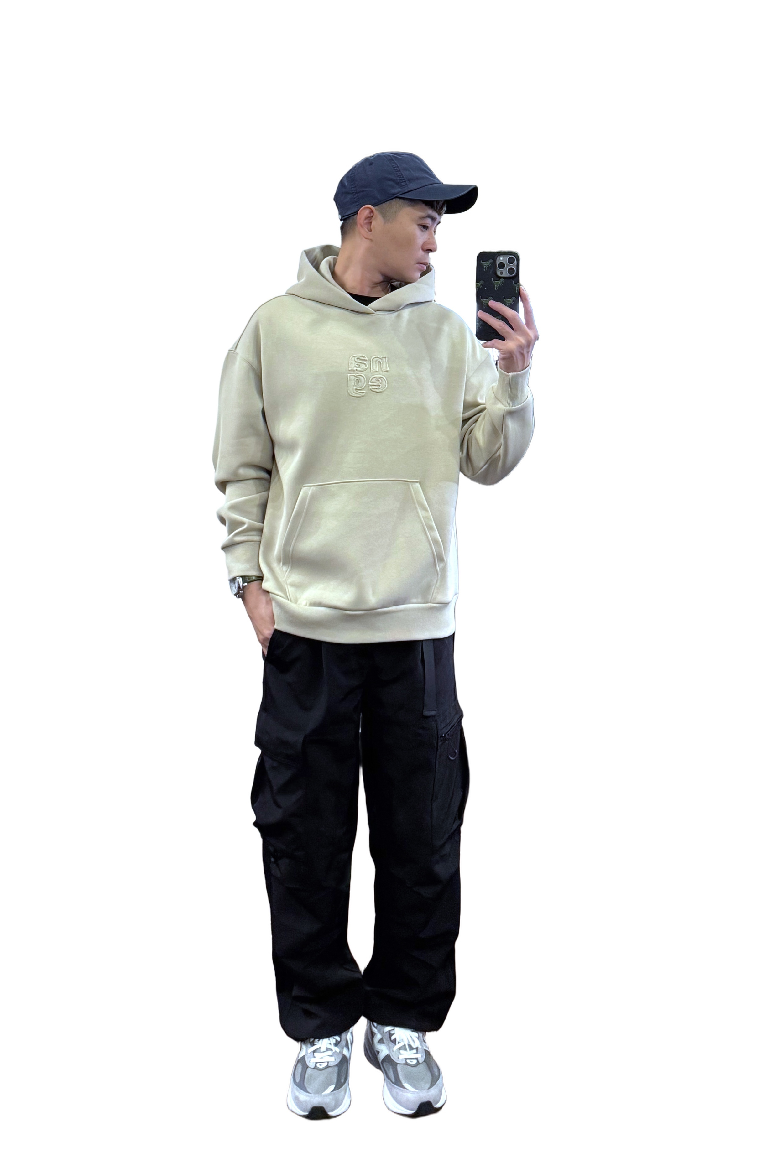 重磅NAEG拼布車線帽T－卡其｜NEWOLDFASHION 老爺有喜 (NOF24091109)