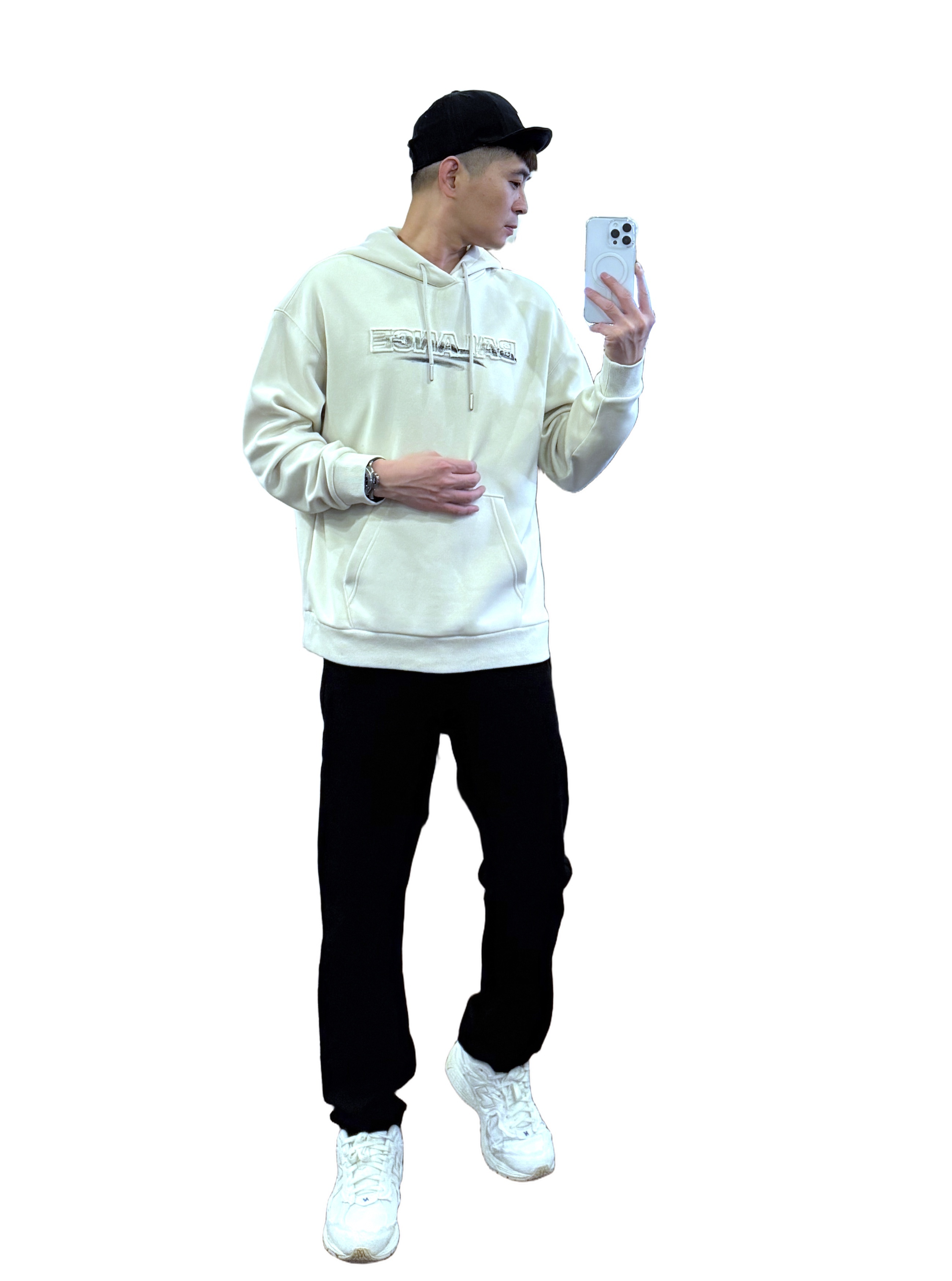 重磅B拼布刷痕帽T－米｜NEWOLDFASHION 老爺有喜 (NOF25106120)