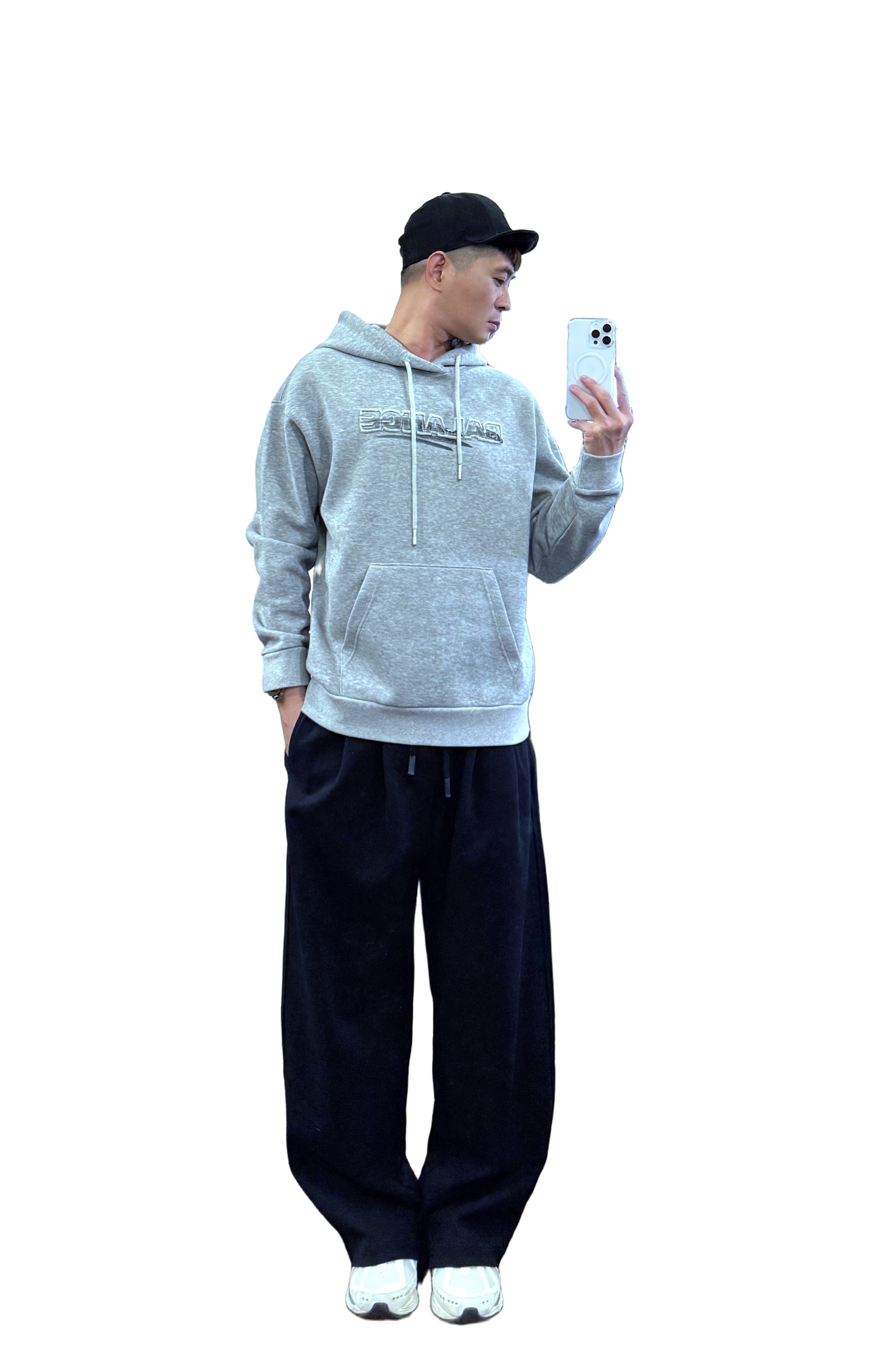 重磅B拼布刷痕帽T－淺灰｜NEWOLDFASHION 老爺有喜 (NOF25106120)