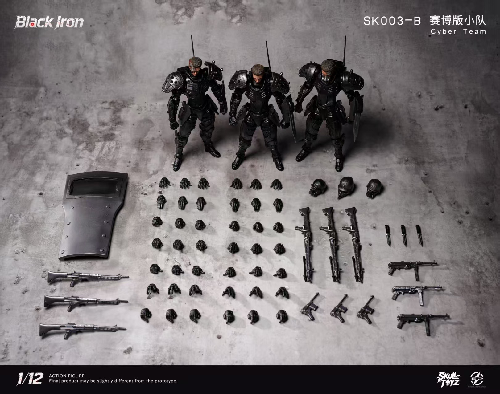 (Pre-Order) Skull Toyz X Snake 1/12  Black Iron "Cyber Team" – SK003-B (3 figures)  Action Figure Set