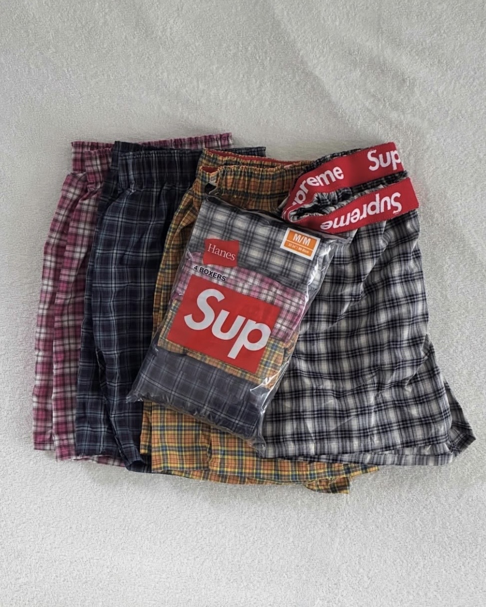 <帥..> Supreme Hanes Plaid Boxers 經典 格紋 平口 四角褲 四入組