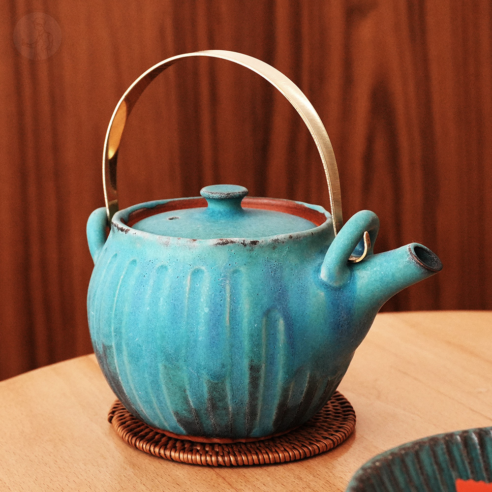 益子燒 黃銅提把 茶壺｜350ml