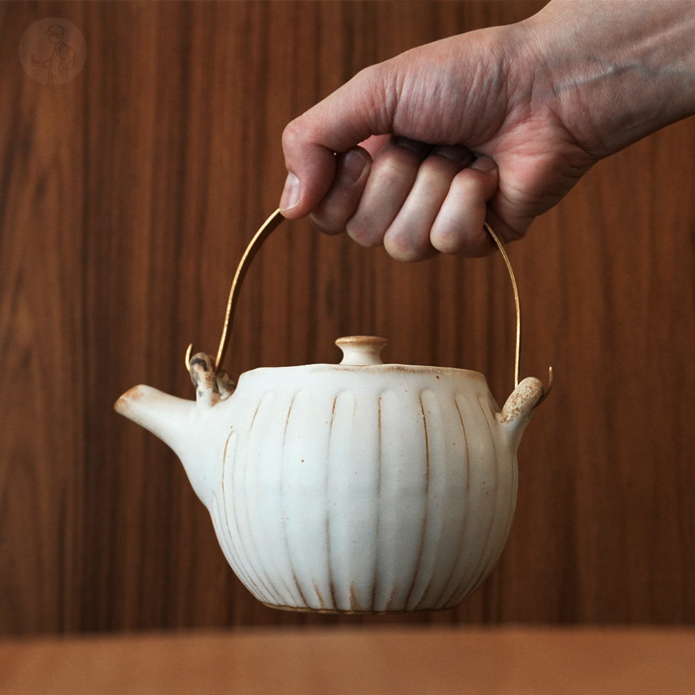 益子燒 黃銅提把 茶壺｜350ml