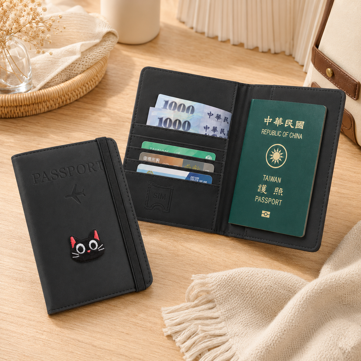 可愛小黑貓多功能護照收納套