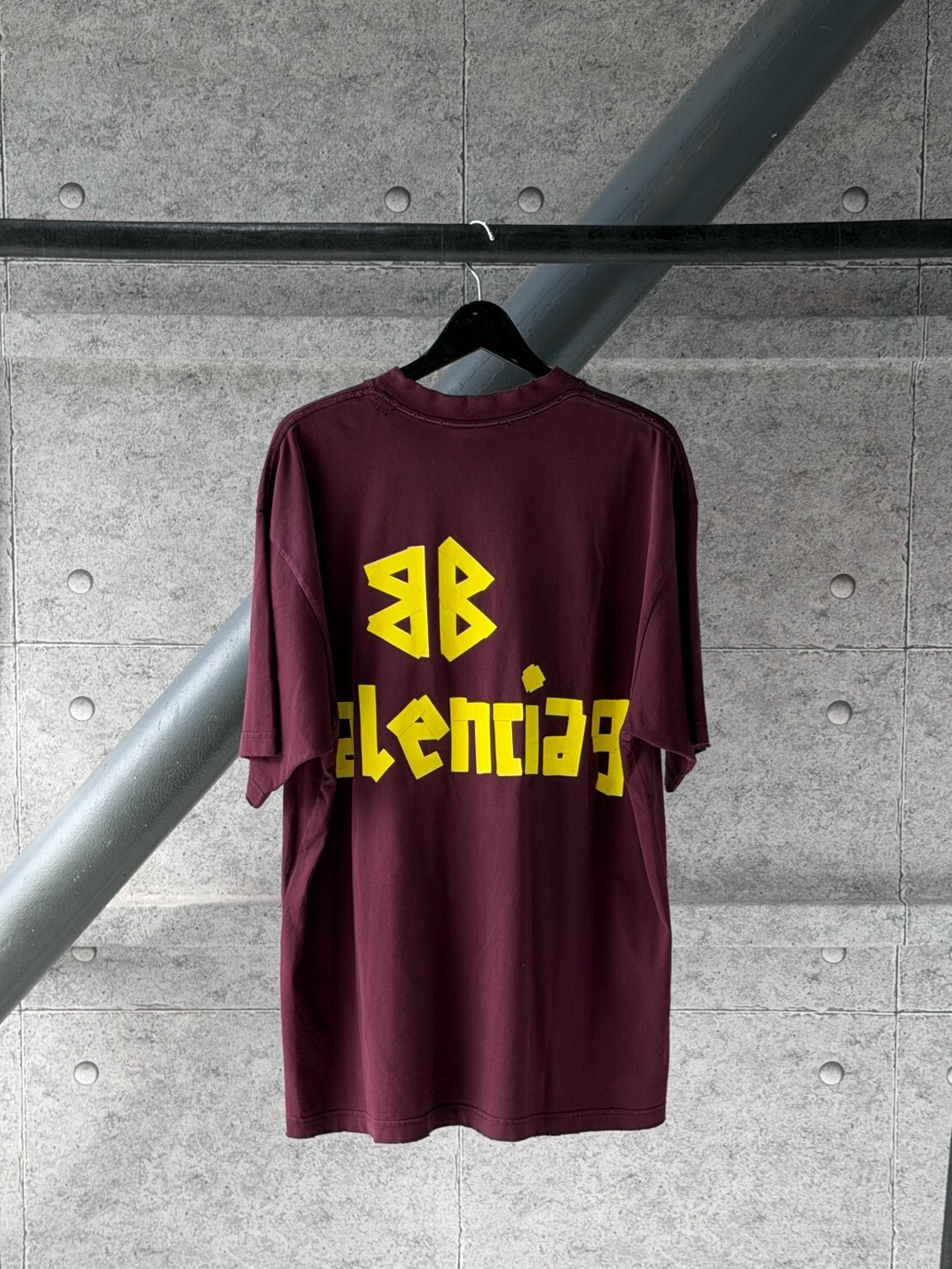 Balenciaga 做舊款 酒紅 雙面膠帶Logo 短袖T