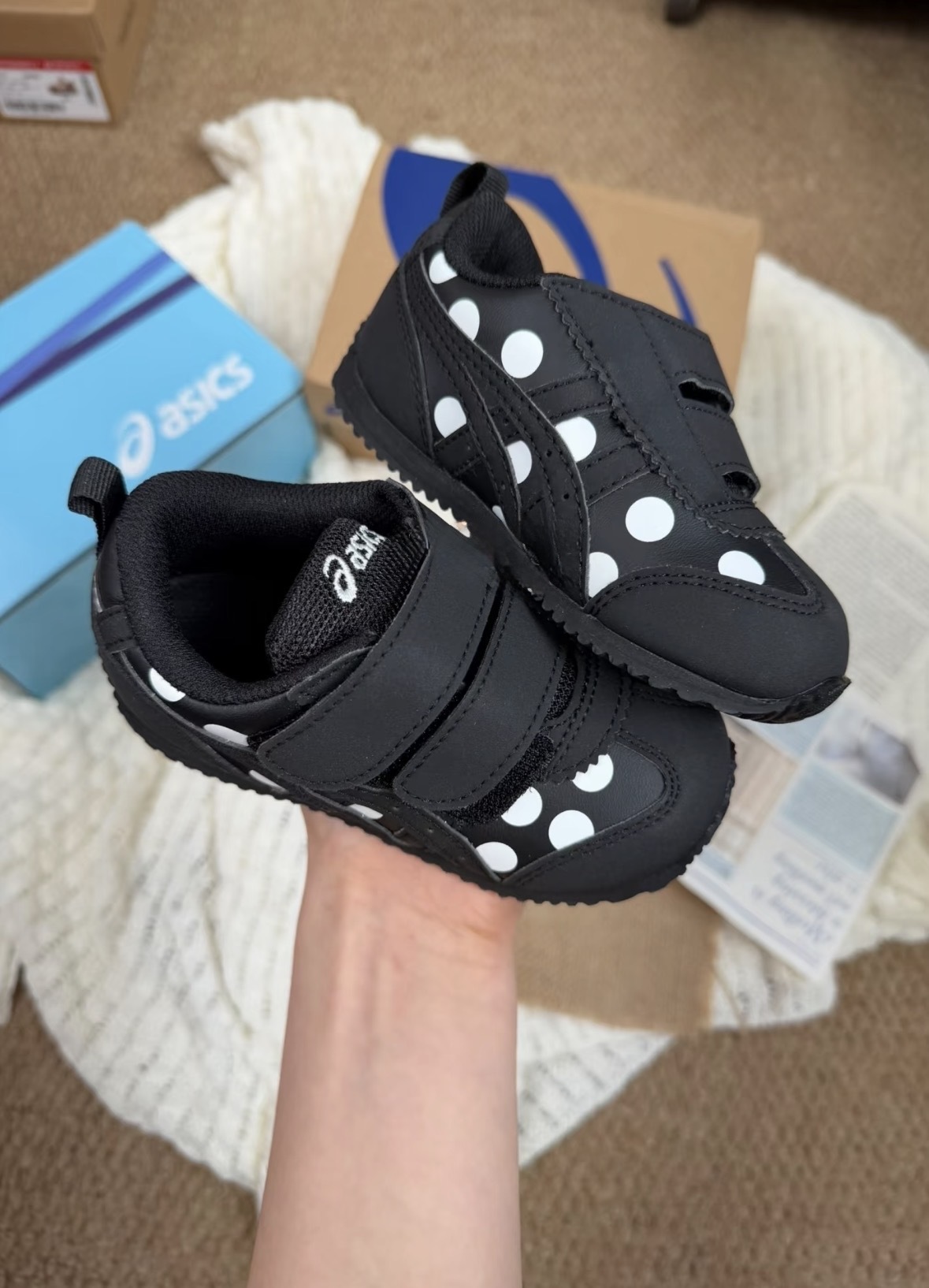 代購-ASICS 波點 魔鬼氈 學步鞋 兒童款