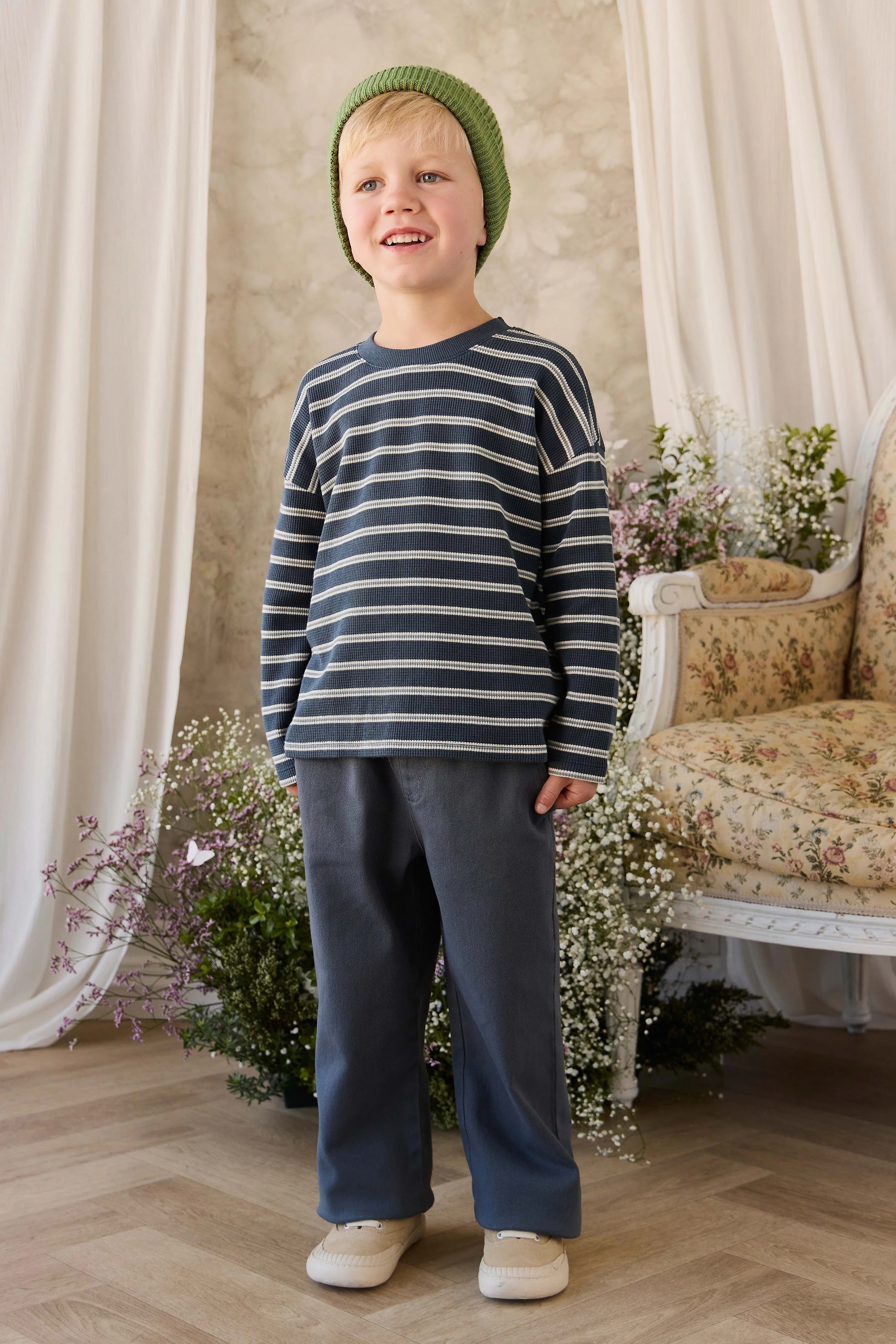 【預購】JAMIE KAY -Organic Cotton Waffle Leith Long Sleeve Top（Dreamer Stripe Captain）