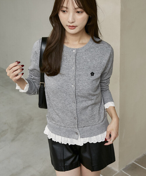 MARY QUANT × PUBLUX / Lace-Docking One-Point Knit Cardigan
