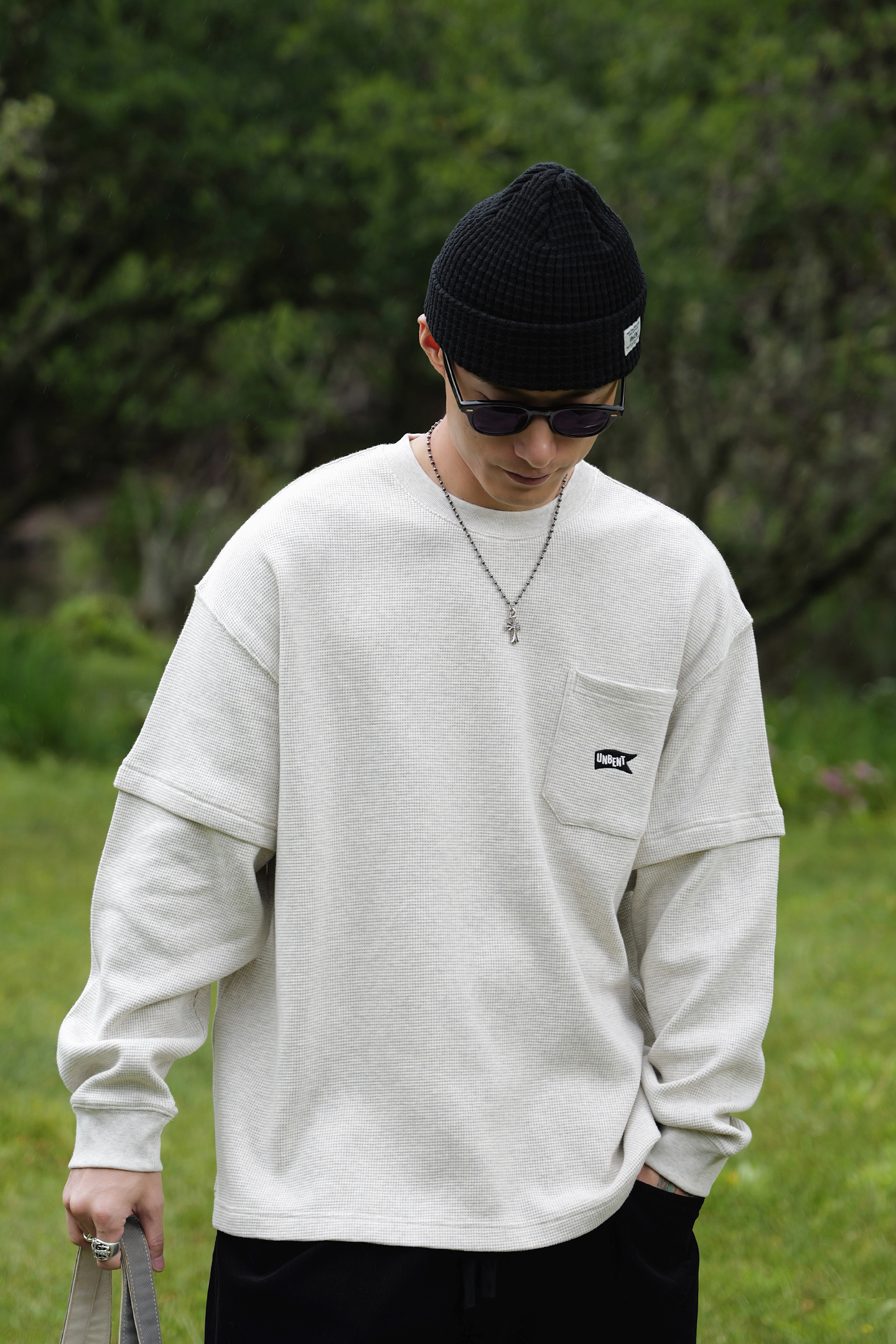 Unbent 26 A/W 復古重磅假兩件華夫格刺繡長袖