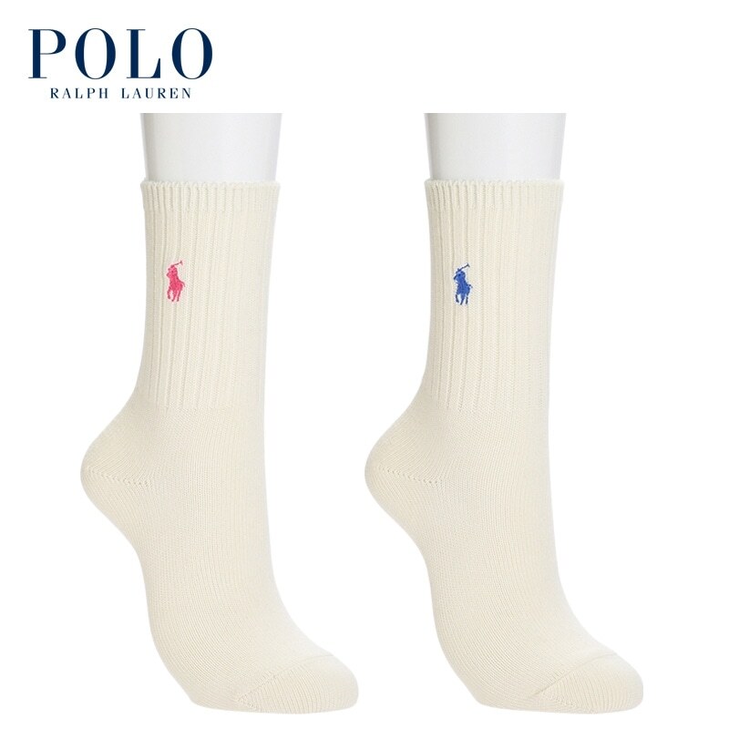 預購┃日本店鋪限定 POLO RALPH LAUREN SOCKS 長襪 羅紋 刺繡 兩雙一組 米色