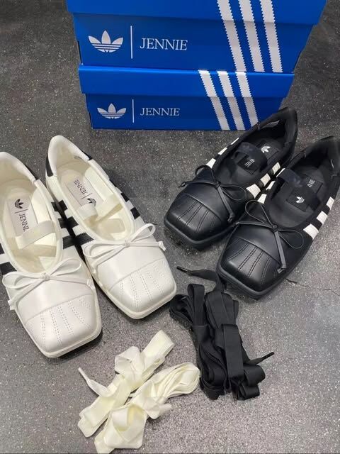 【Luxury】 限量 Adidas JENNIE 聯名 芭蕾舞鞋 SUPERSTAR SQ BALLET 芭蕾鞋 方頭休閒鞋 低筒鞋 皮革鞋 彈力收口 女鞋