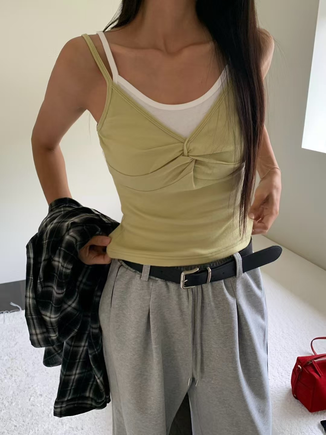 雙色扭結內搭背心