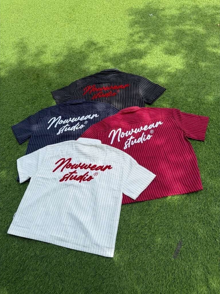 （現貨）越南品牌 Nowwear 條紋 草寫logo款 Boxy 短寬 短袖襯衫 Nowwear01