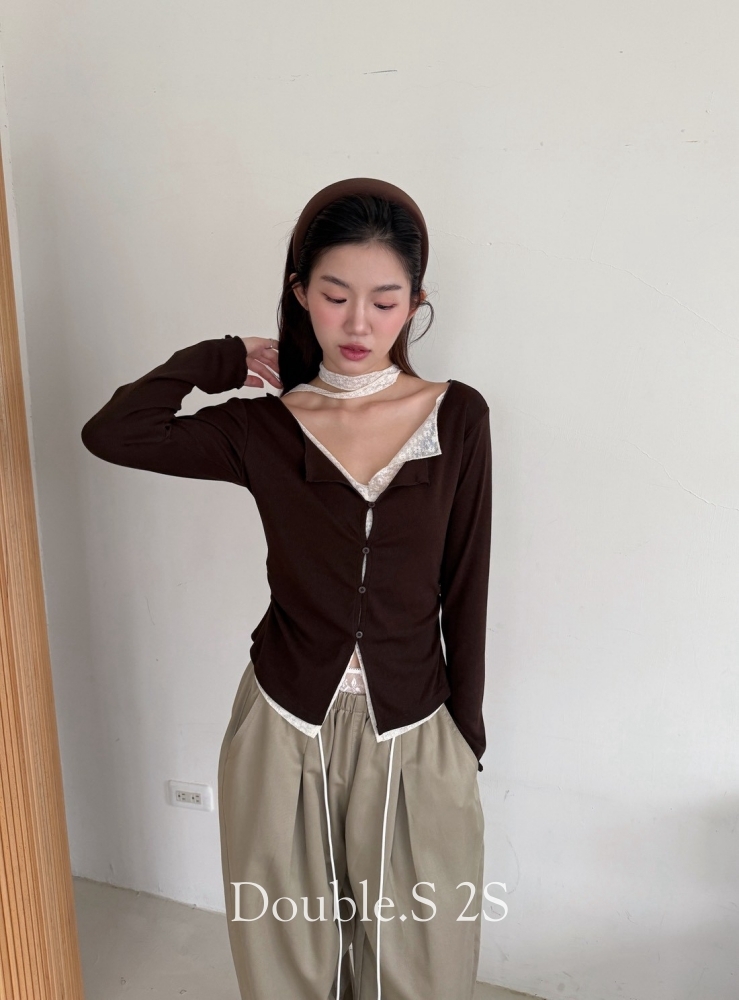 法式蕾絲拼接假兩件棉TEE*3色