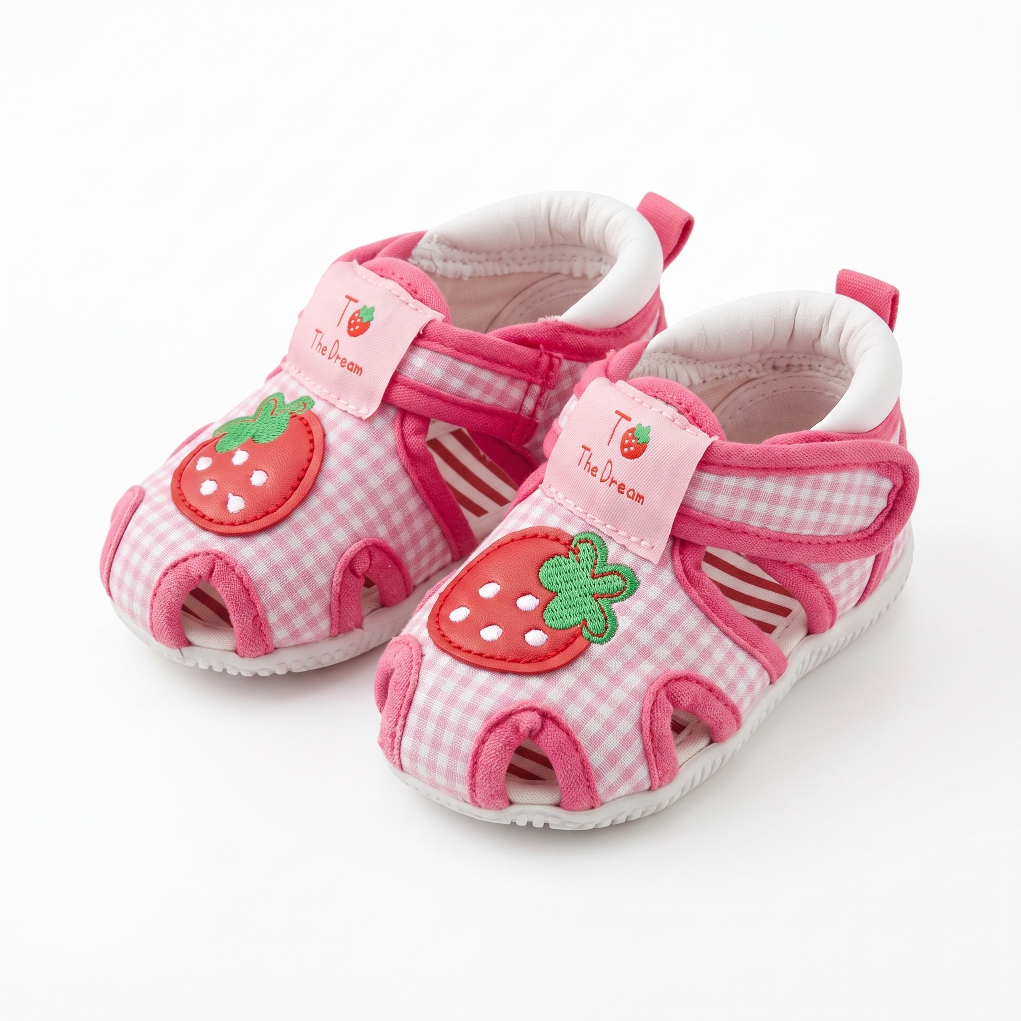 【西松屋】多啤梨立體貼布粉紅格紋幼童發聲涼鞋（嗶嗶鞋) (13cm)