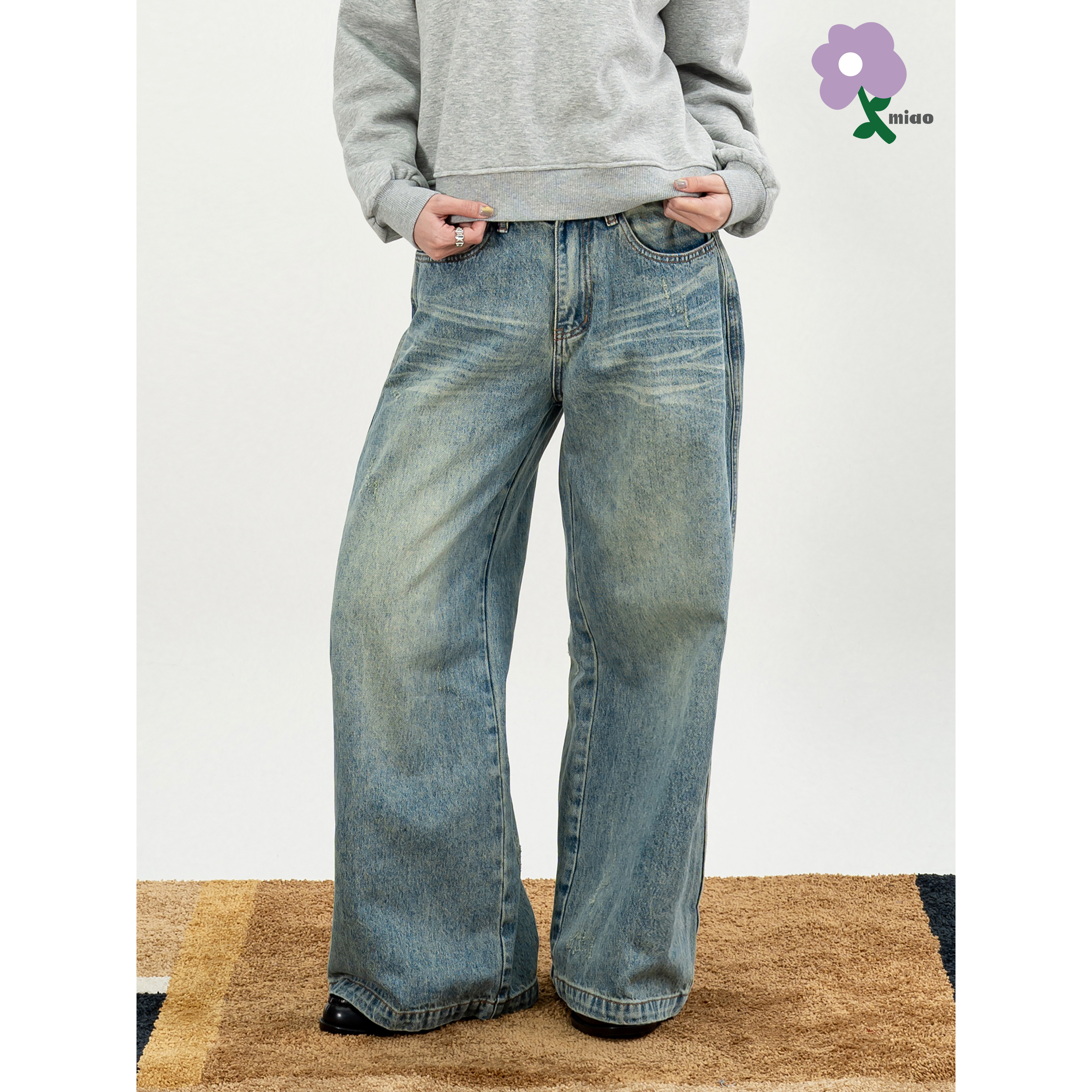 MIAO Distressed Baggy Jeans 女裝 小刷破 寬版 牛仔長褲 [M-D6]