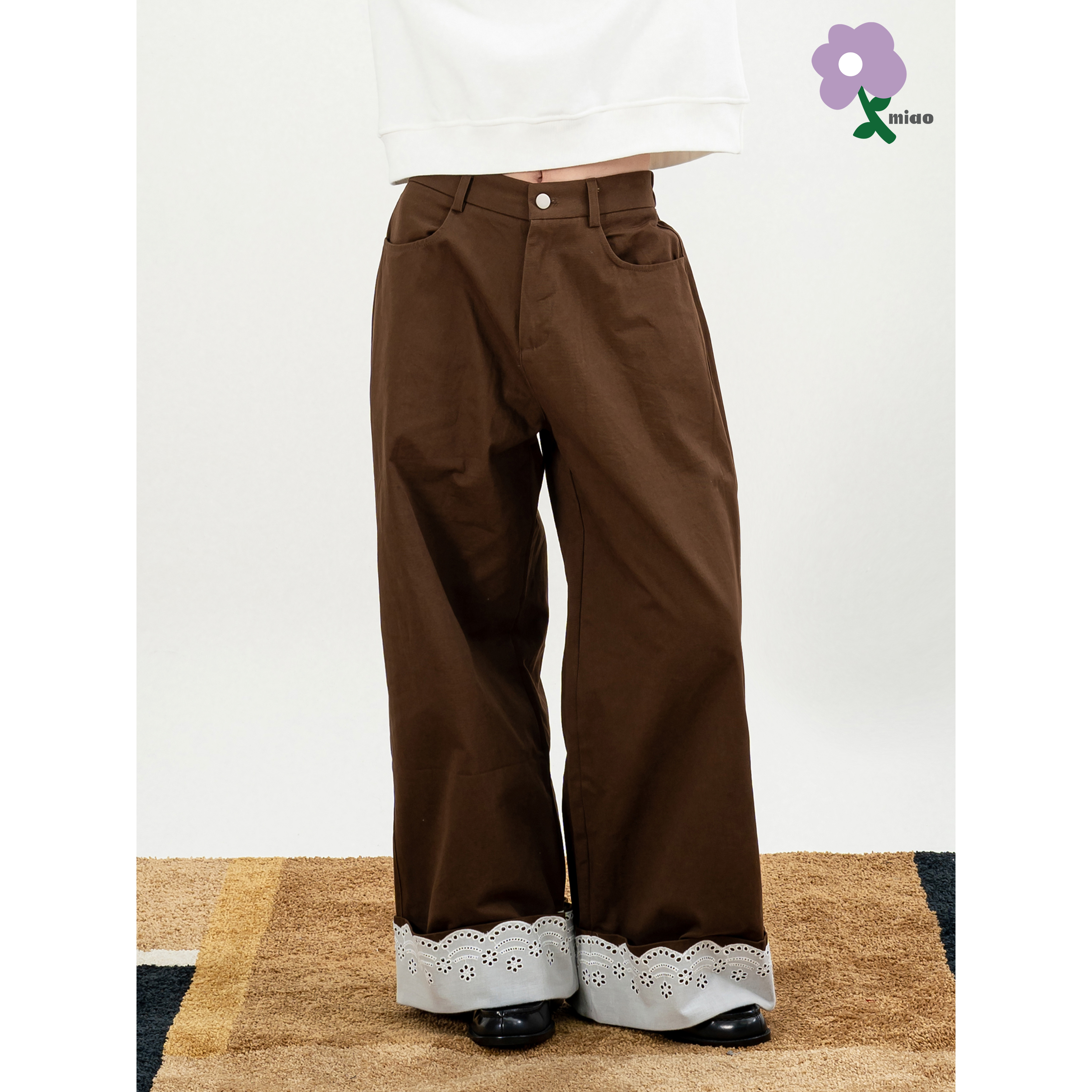 MIAO Cuffed Panelled Pants 女裝 反摺 拼接 寬版長褲 [M-P50]