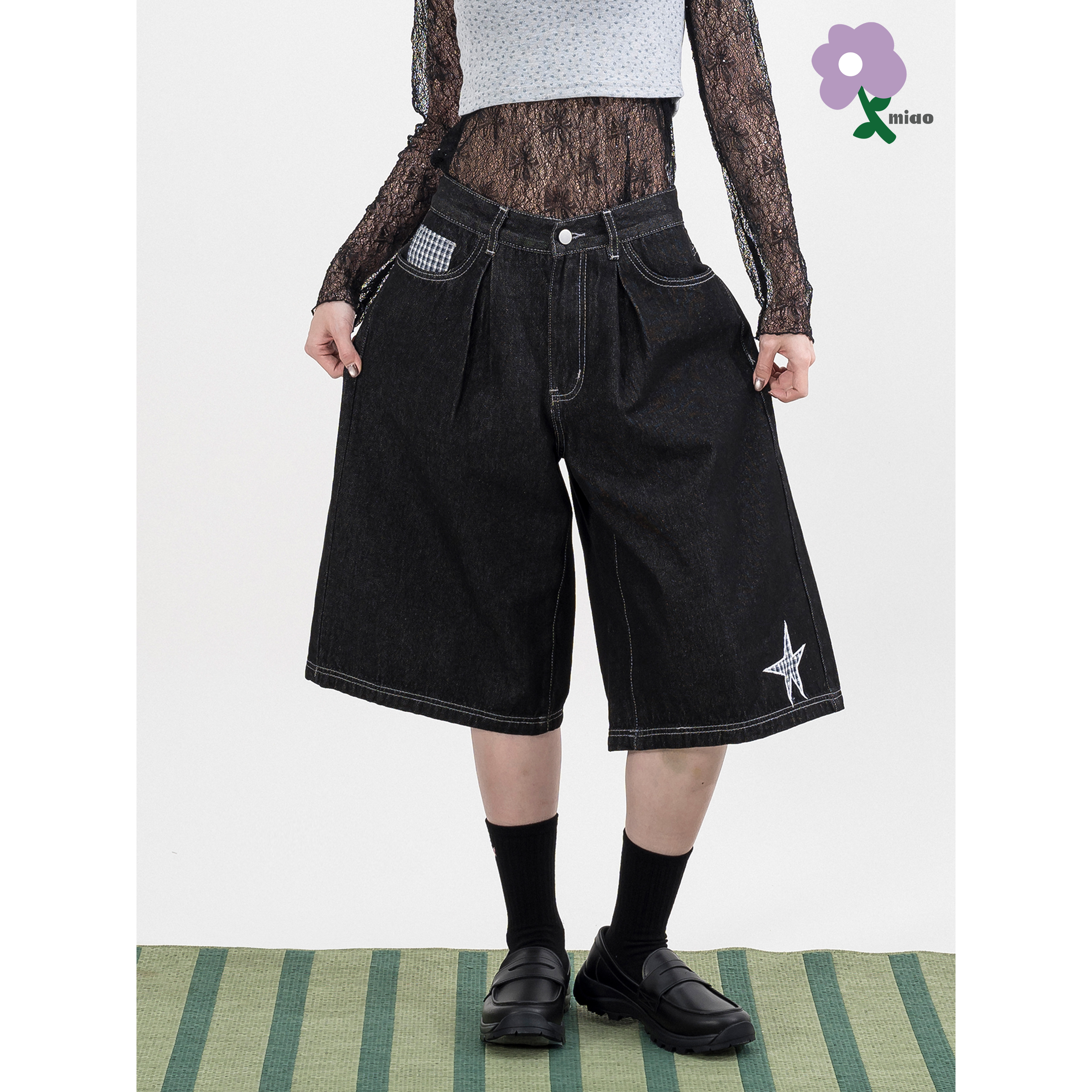 MIAO Star Plaid Jorts 星星格紋 牛仔 七分褲 [M-J8]