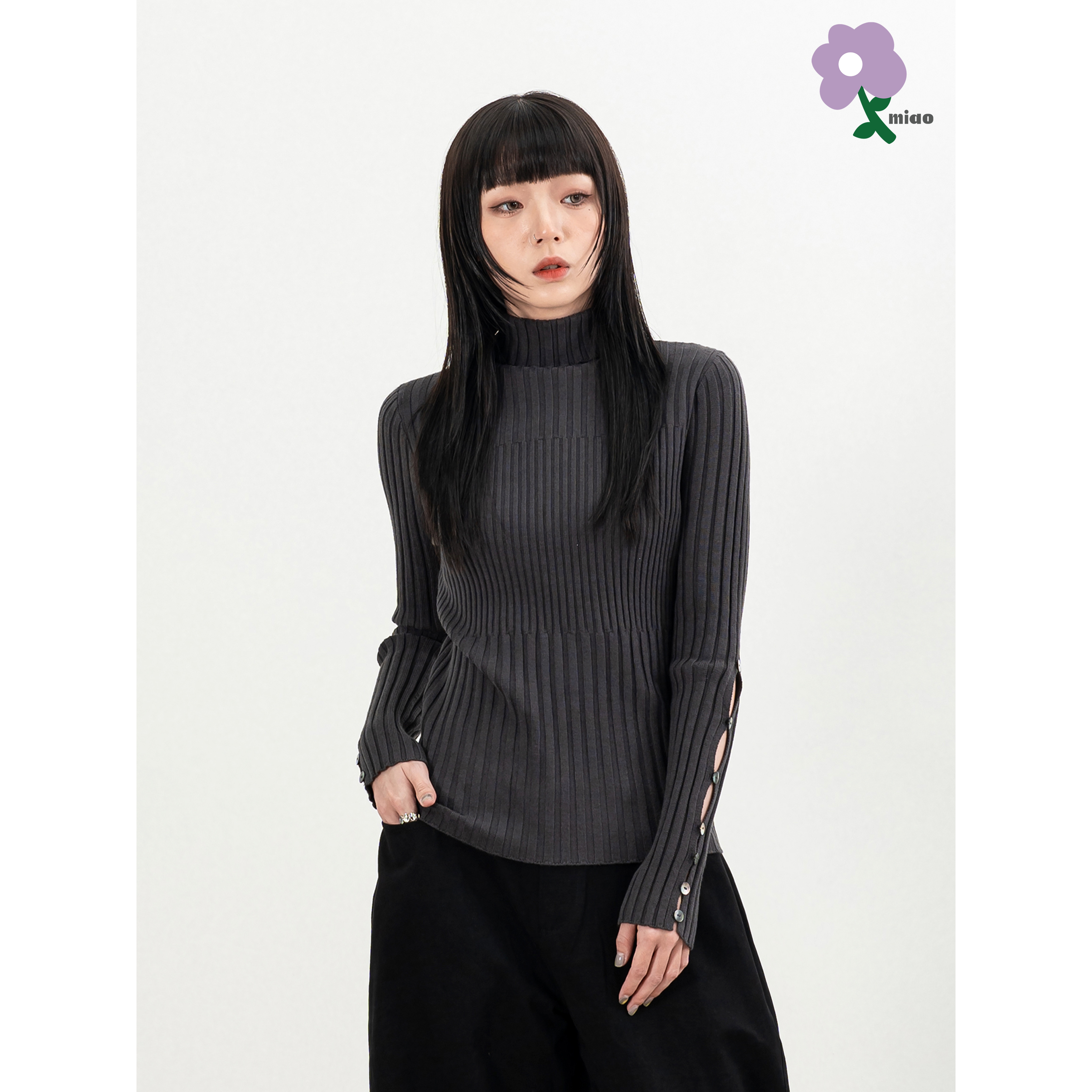 MIAO Turtleneck Rib Knit LS Top 女裝 高領 羅紋上衣 [M-TW6]