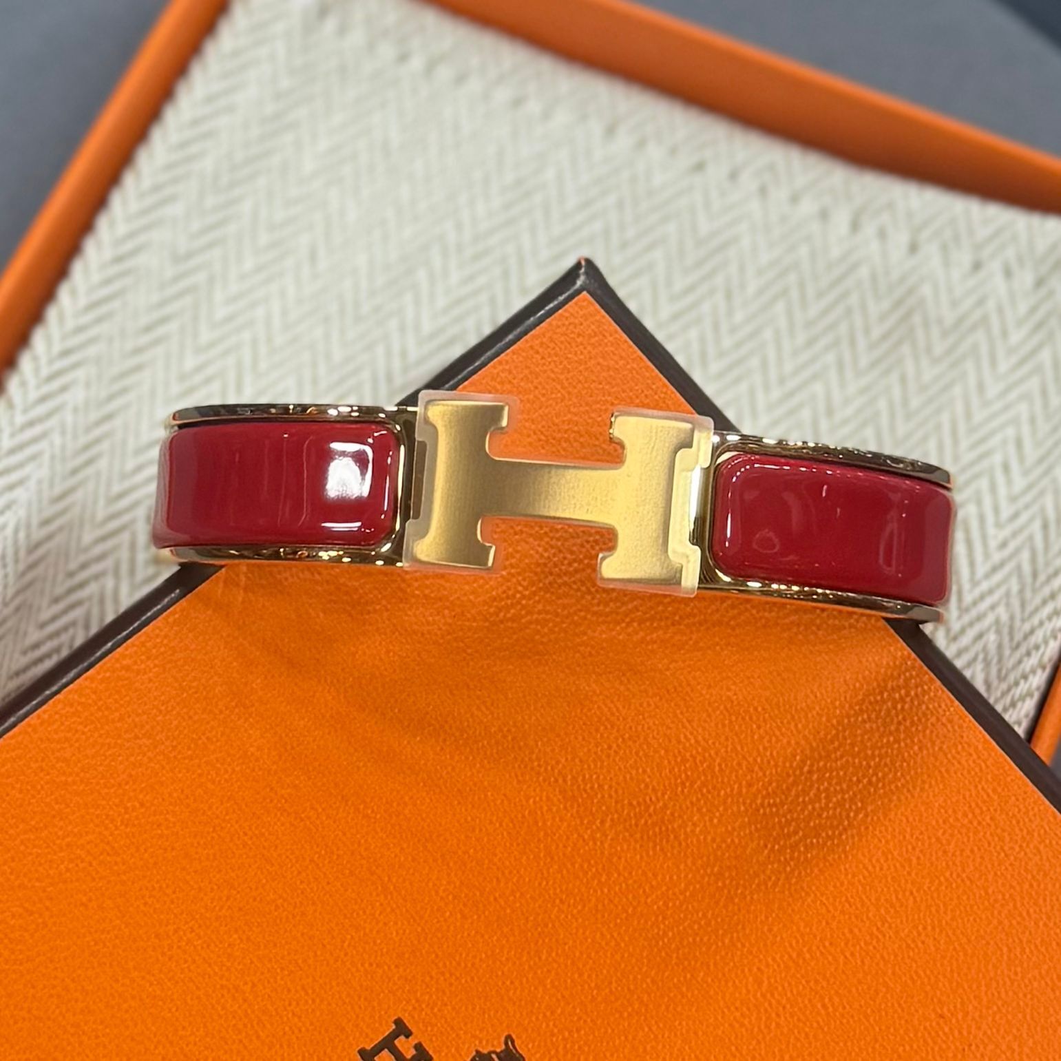 全新閑置品 HERMES BRACELET  CLIC H 紅x金 #愛馬仕手鐲