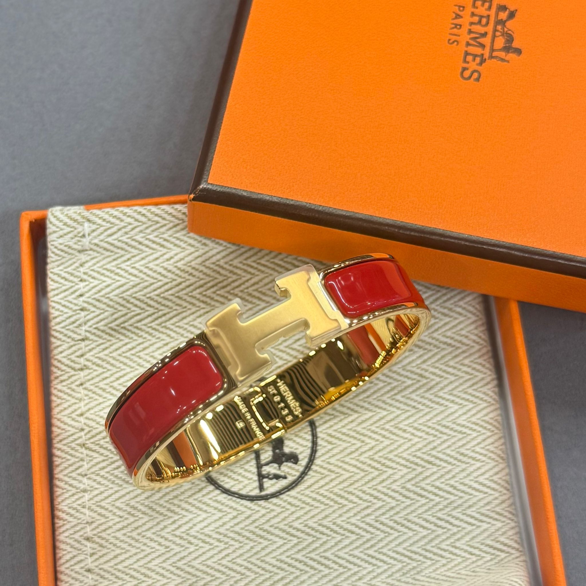 全新閑置品 HERMES BRACELET  CLIC H 紅x金 #愛馬仕手鐲