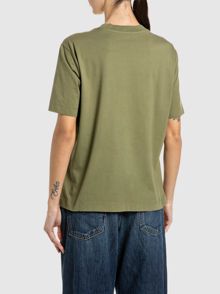 軍綠色印花短袖圓領 T-shirt