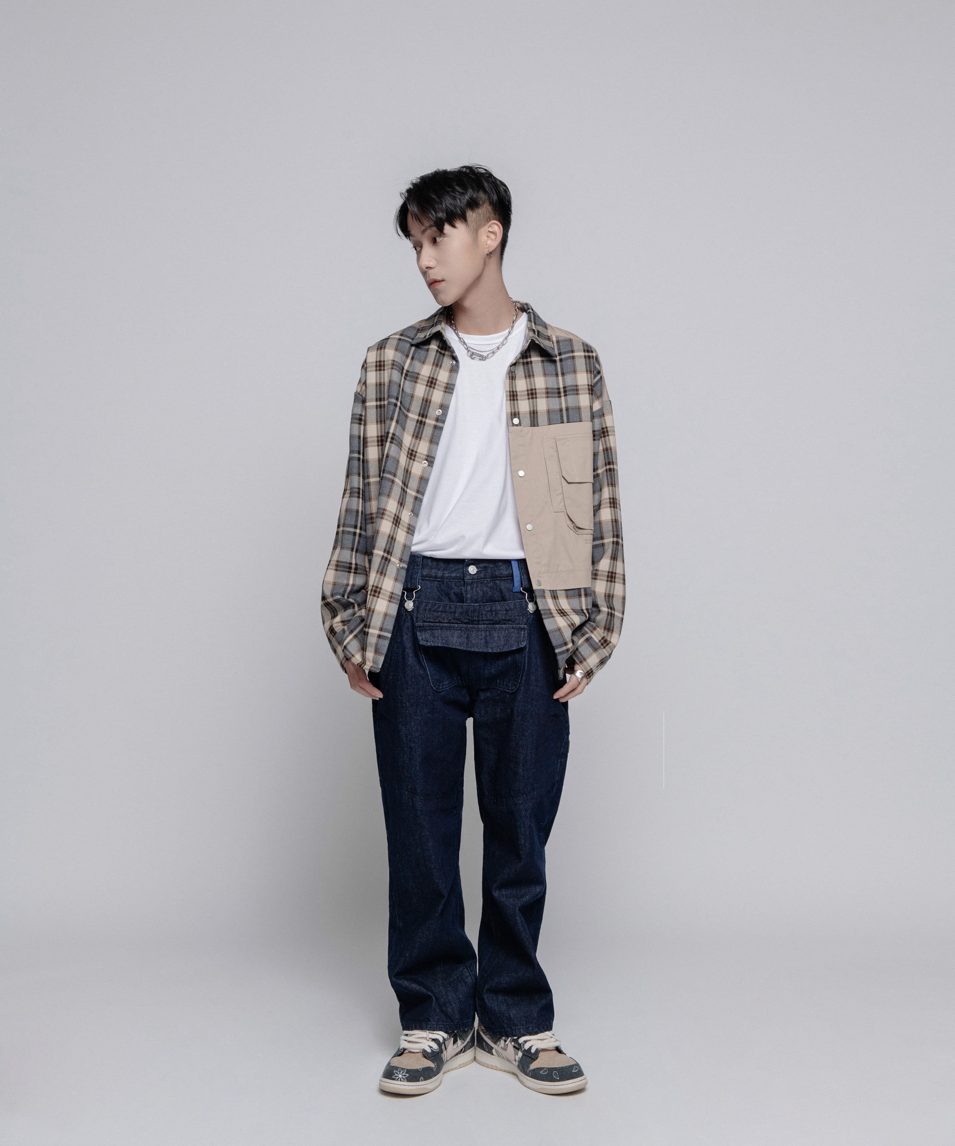 解構吊帶設計水洗丹寧褲｜Deconstructed Suspender Washed Denim Pants