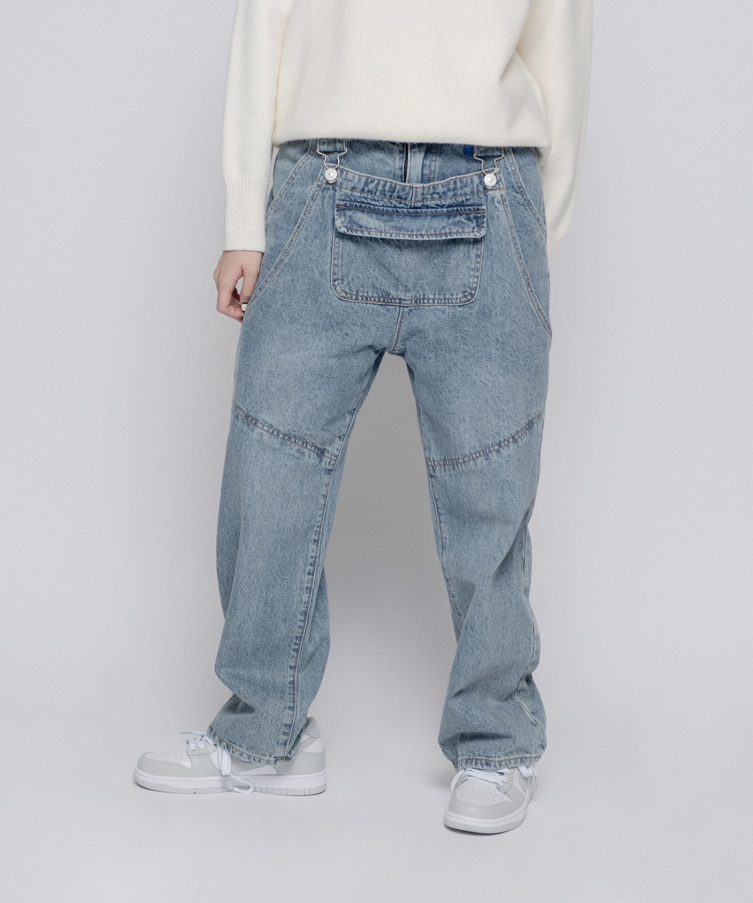 解構吊帶設計水洗丹寧褲｜Deconstructed Suspender Washed Denim Pants