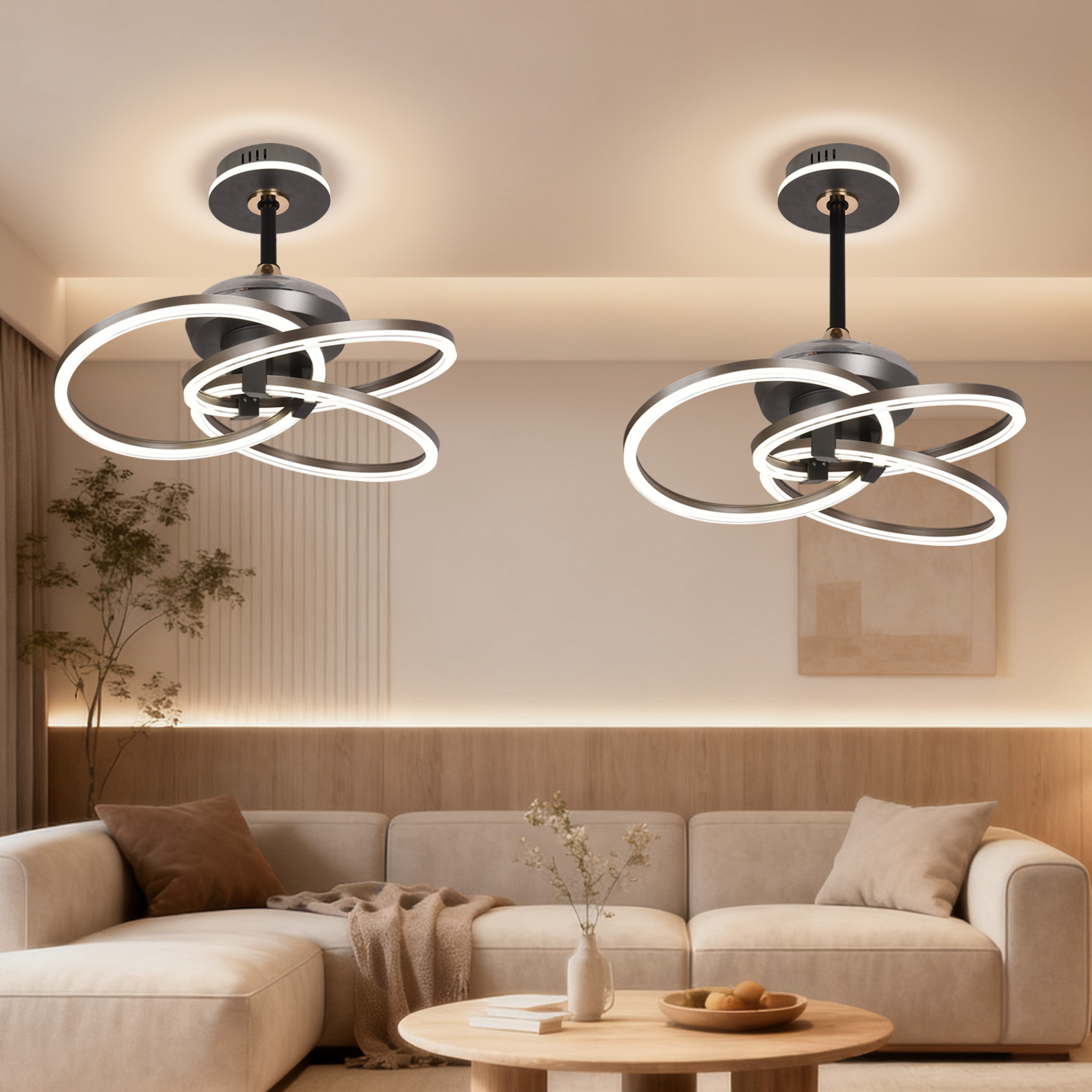 黑色三環型 LED 風扇燈 100W 三色溫可調 高流明輸出 (CFEB)