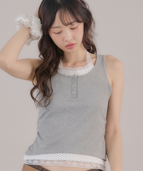 apres jour mignon / Halter Layered Henley Tank Top