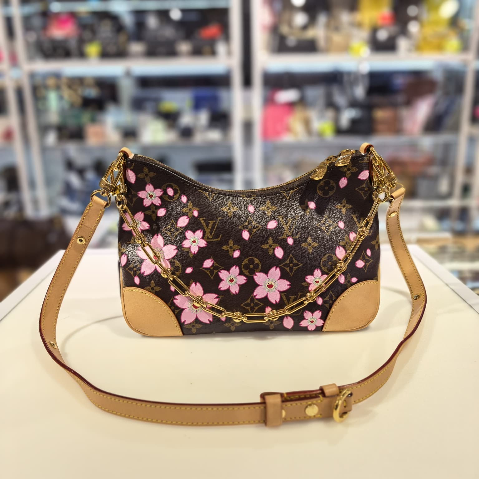 99%NEW二手限量版LV M13265 LV×TM Bag Boulogne PM 櫻花圖案帆布Monogram #香榭站正品