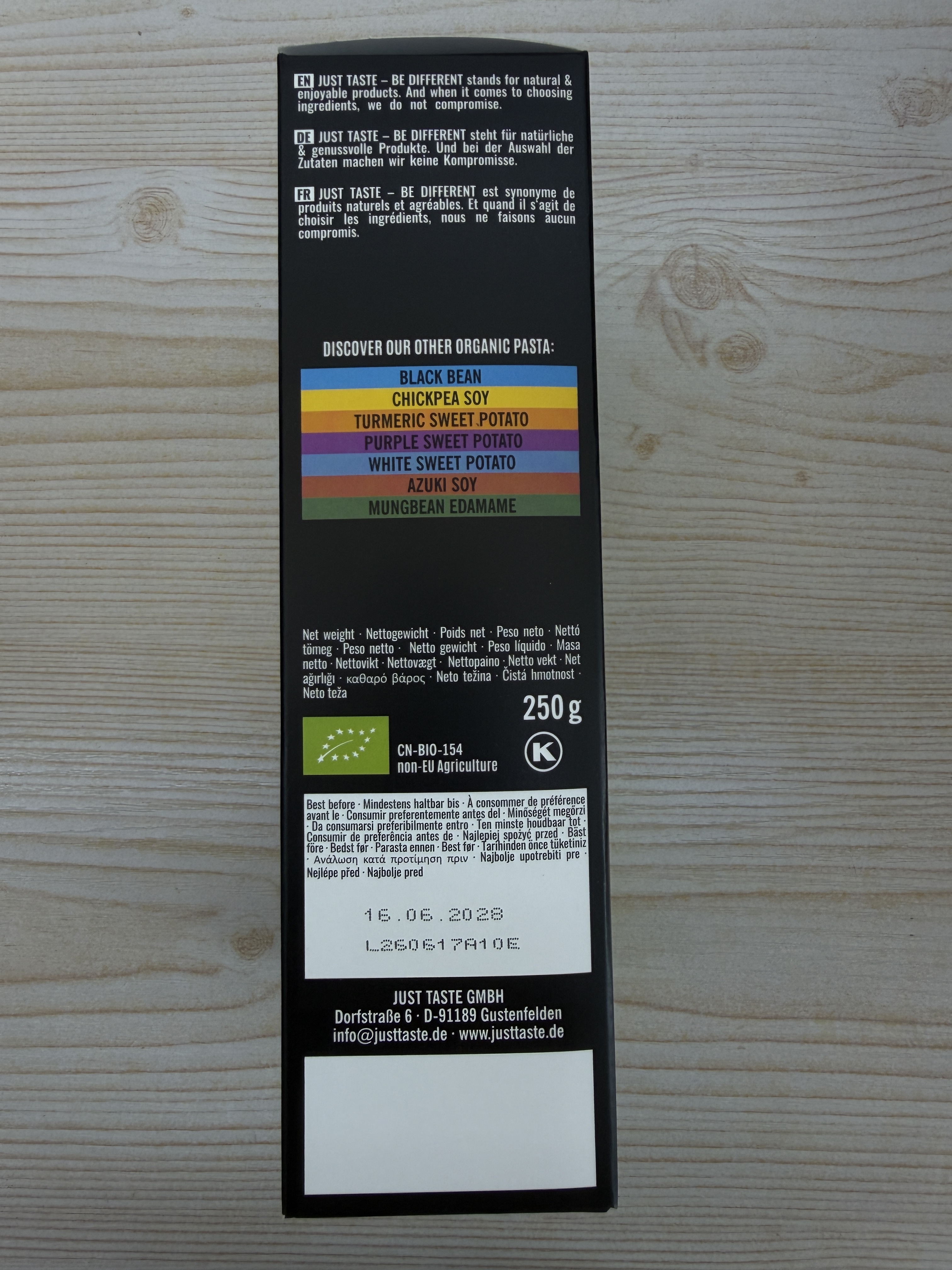 Just Taste organic Edamame pasta 250g (best before 16 June 2028)