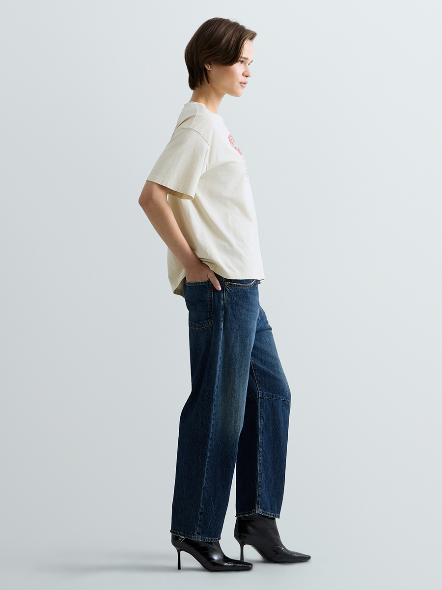 米色復古印花寬鬆 T-shirt