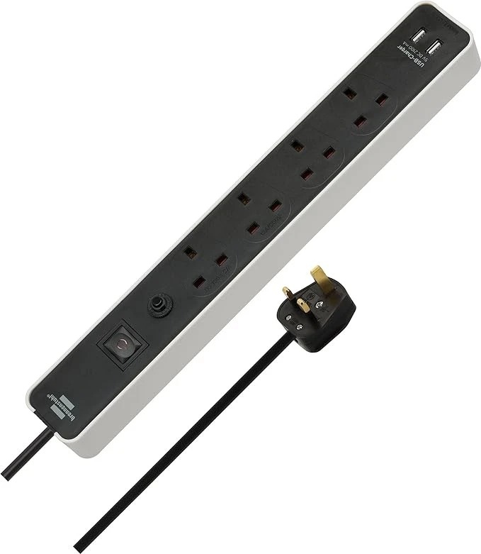 德國 Brennenstuhl Ecolor 4位 1.5m 帶 USB 及開關拖板 (黑白色) - 1153240026