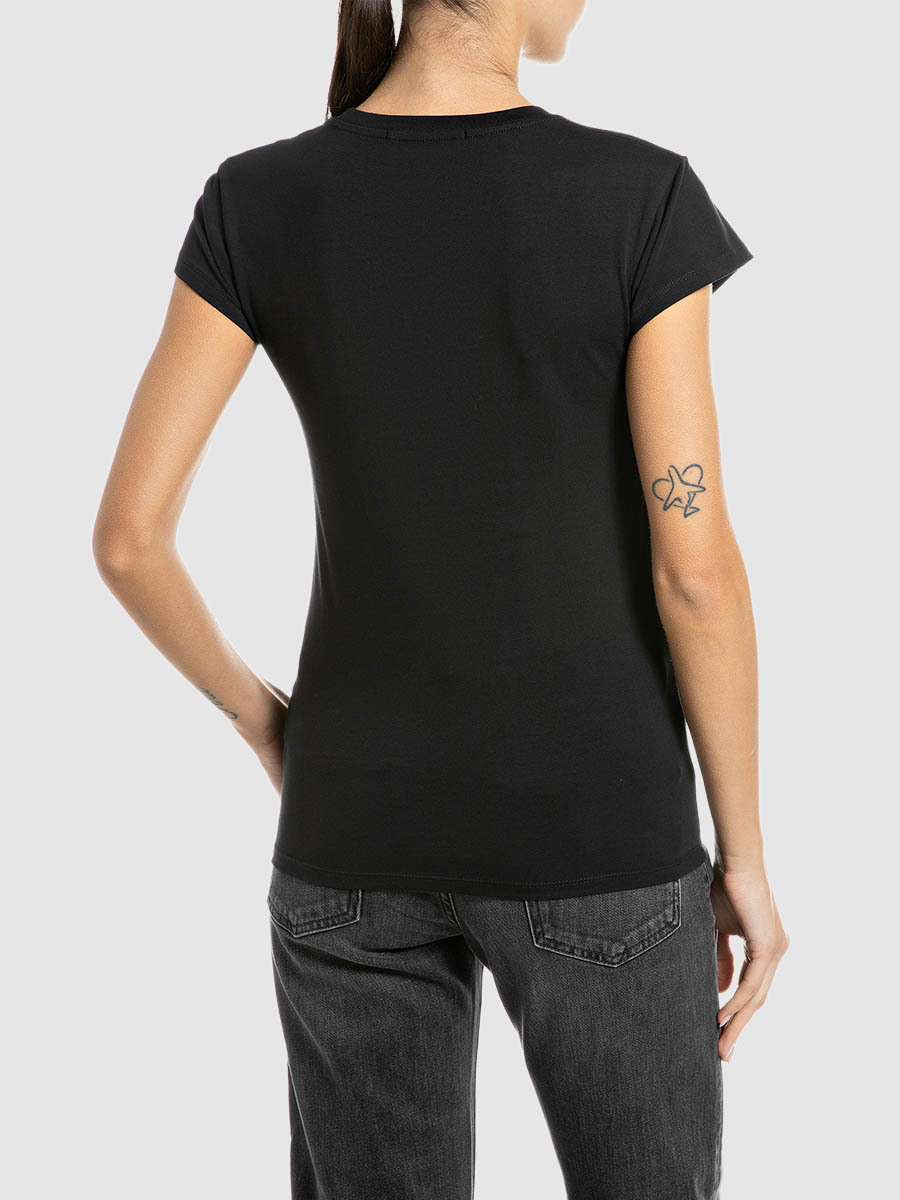 黑色文字印花修身純棉 T-shirt