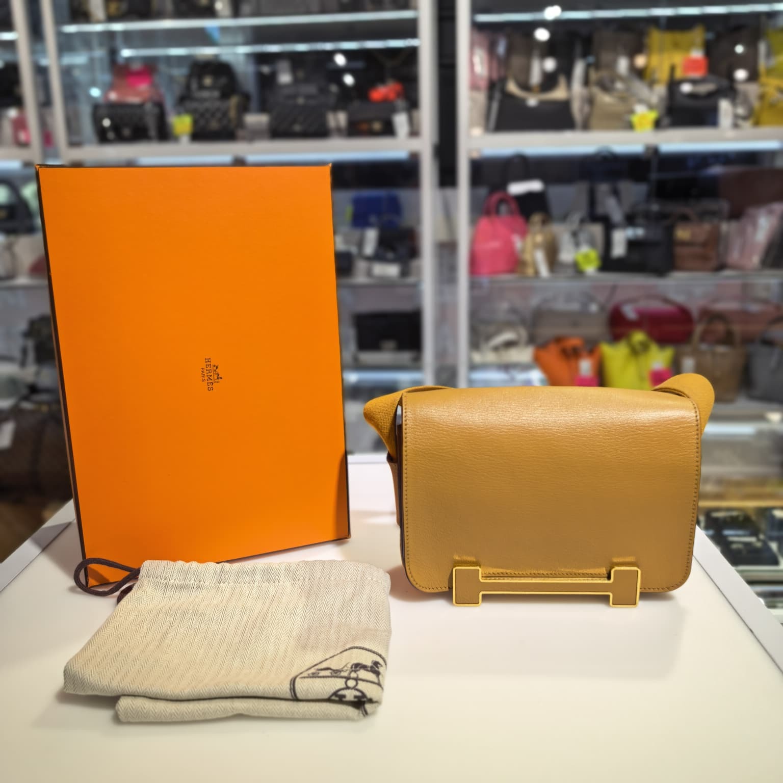 95%NEW二手HERMES Geta 28 caramel 焦糖色金扣山羊皮 B #BRAND NEW #香榭站正品