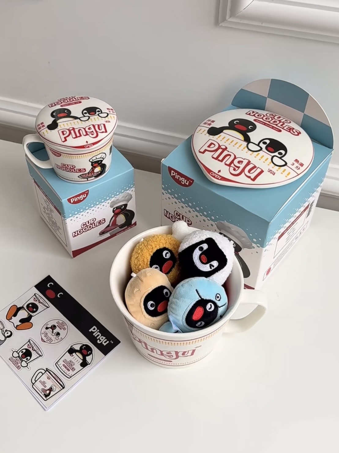 正版授權 PINGU 企鵝家族 廚師造型 帶蓋 泡面陶瓷碗迷你碗 禮盒組
