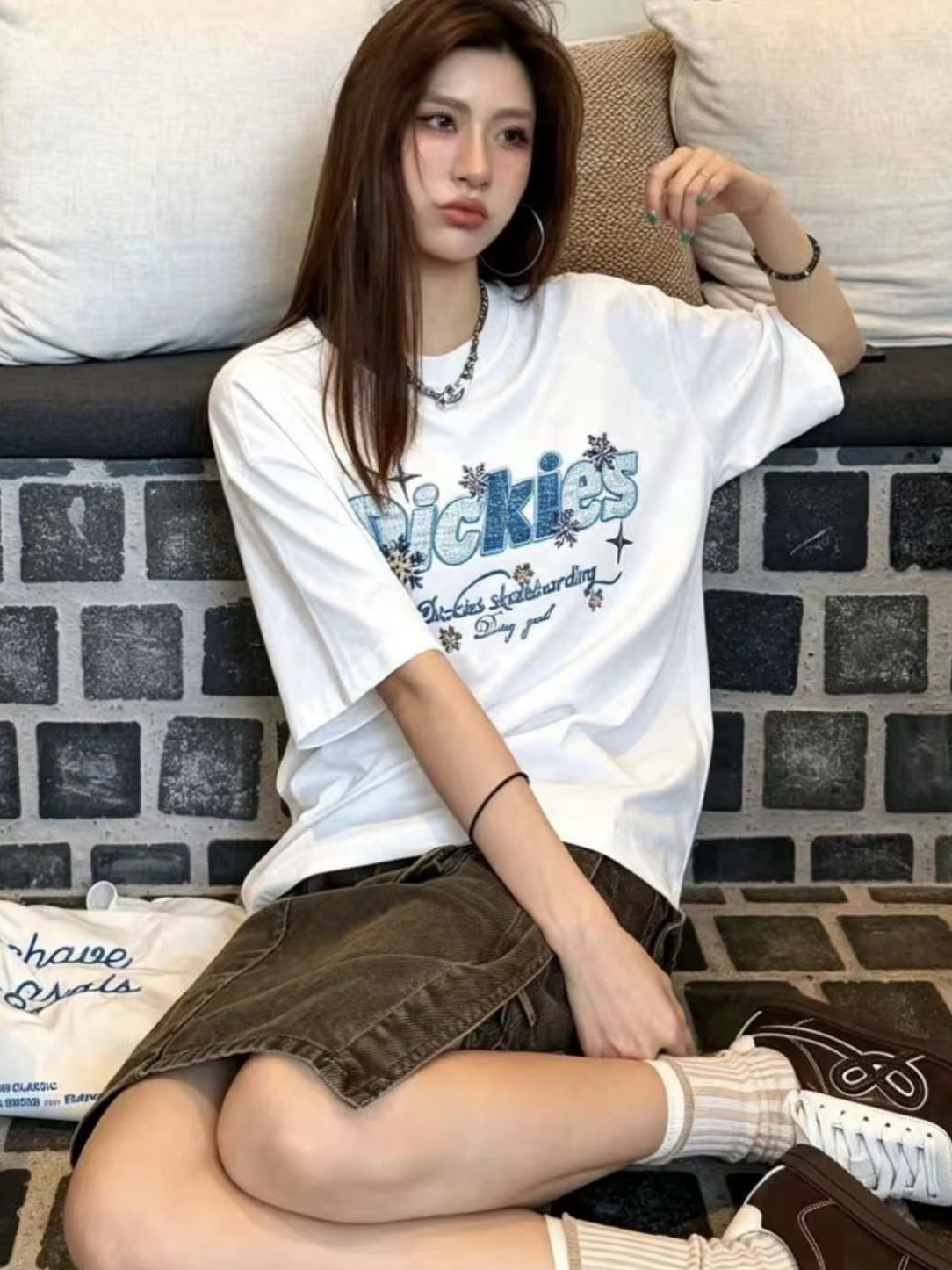 （現貨）Dickies 撞色 格紋拼接 刺繡logo 雪花 短T DKU262NKTE69