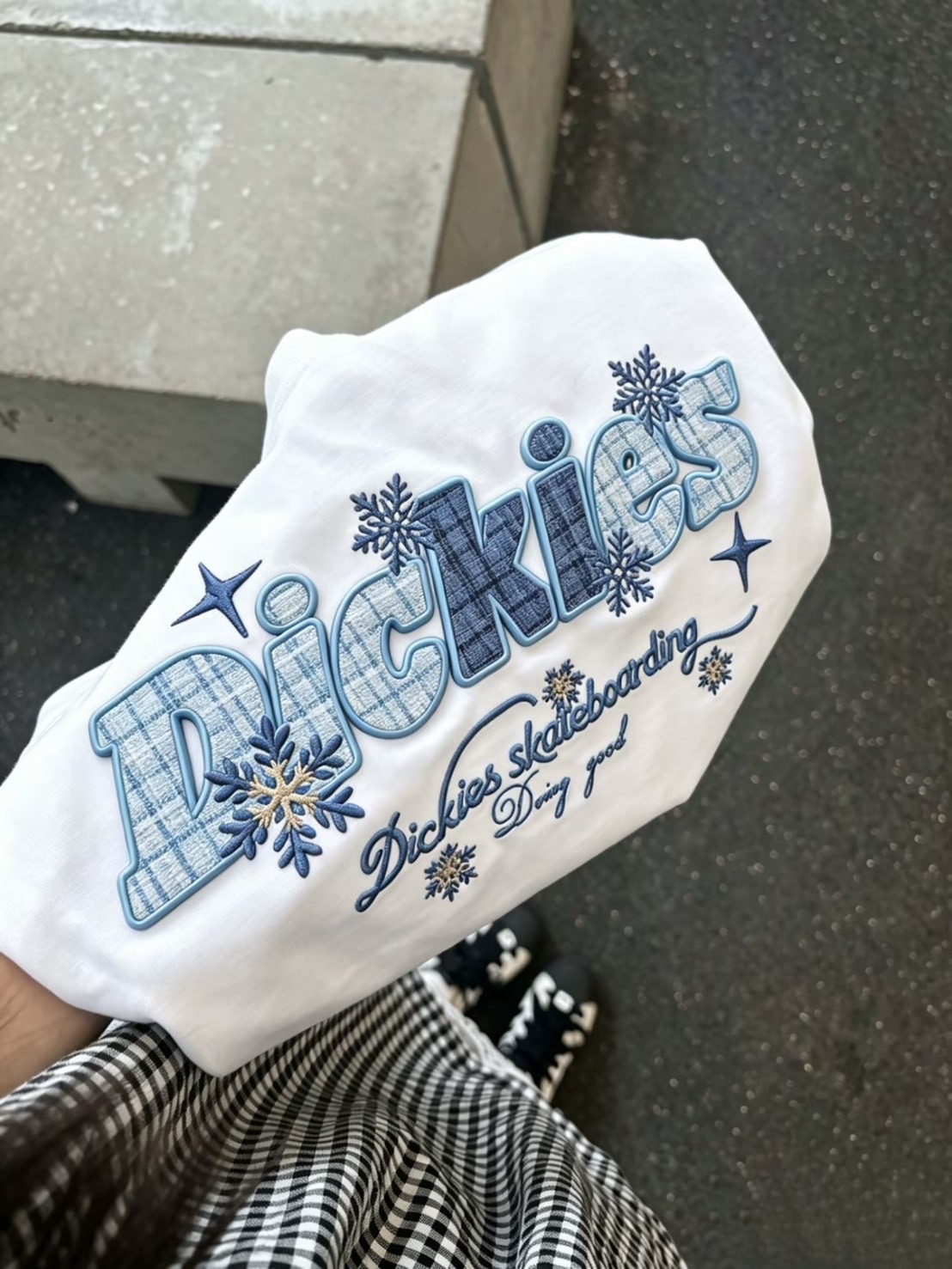 （現貨）Dickies 撞色 格紋拼接 刺繡logo 雪花 短T DKU262NKTE69