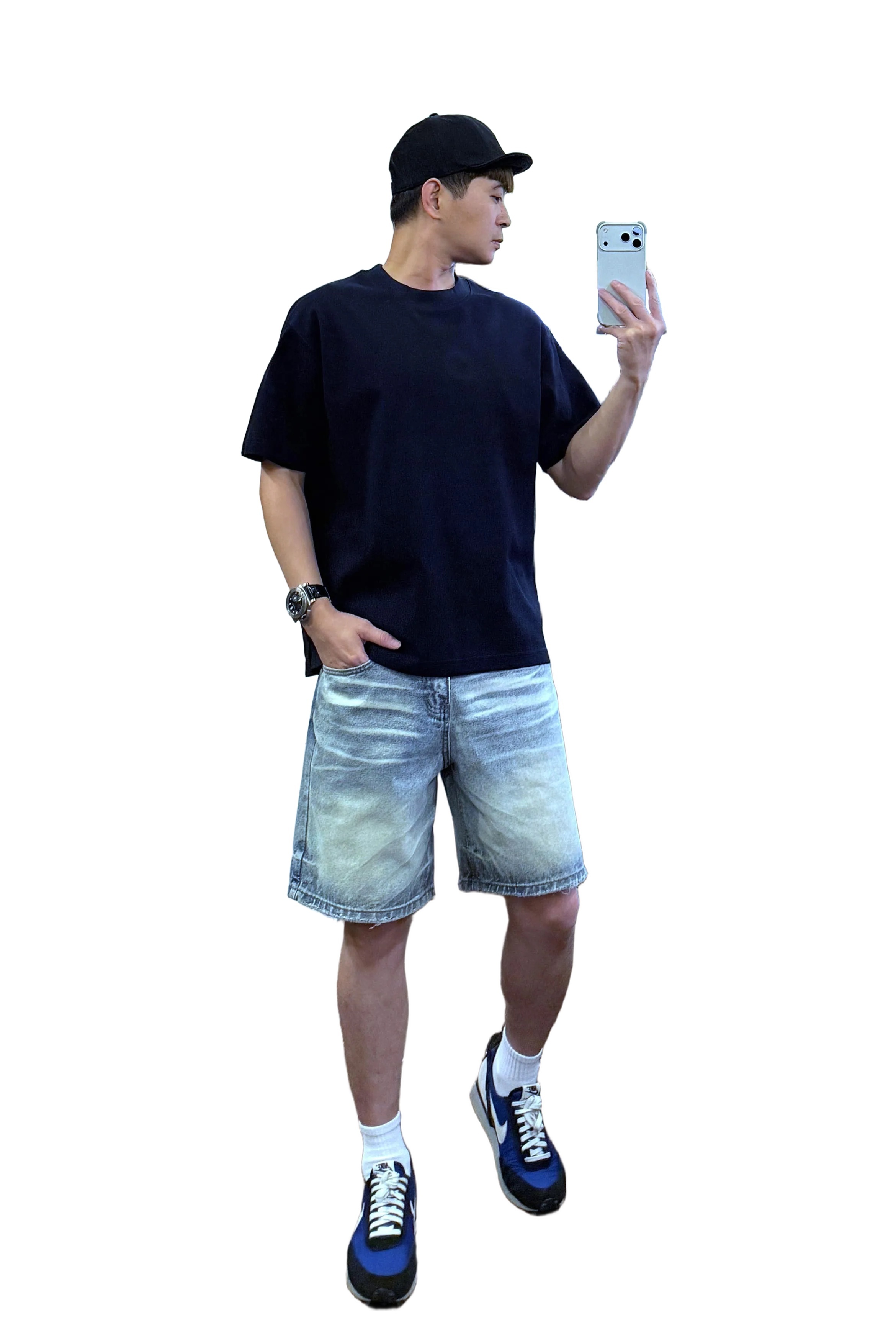 重磅側開衩簡約白標棉短袖T恤－深藍｜ (NOF260562832)