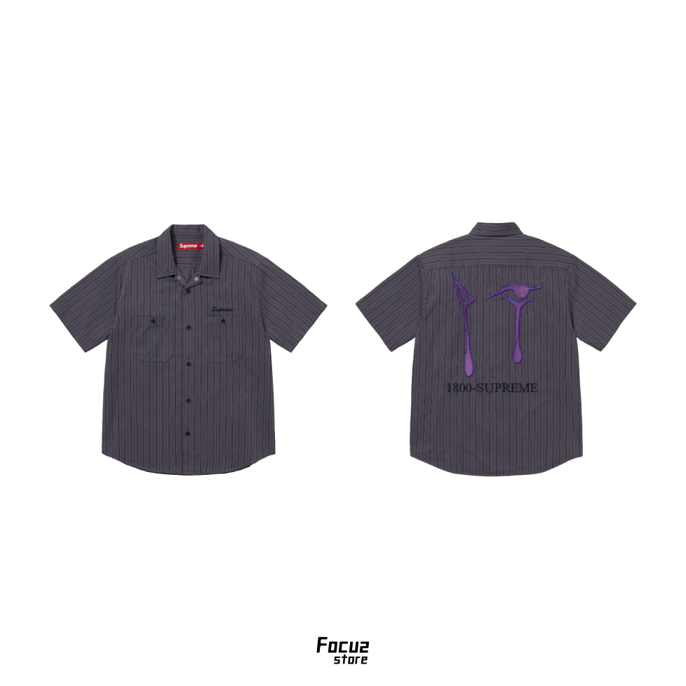 【Focus Store】現貨 AOI x Supreme FW24 Week1 Eyes Work Shirt "Stripe" 條紋 工裝襯衫
