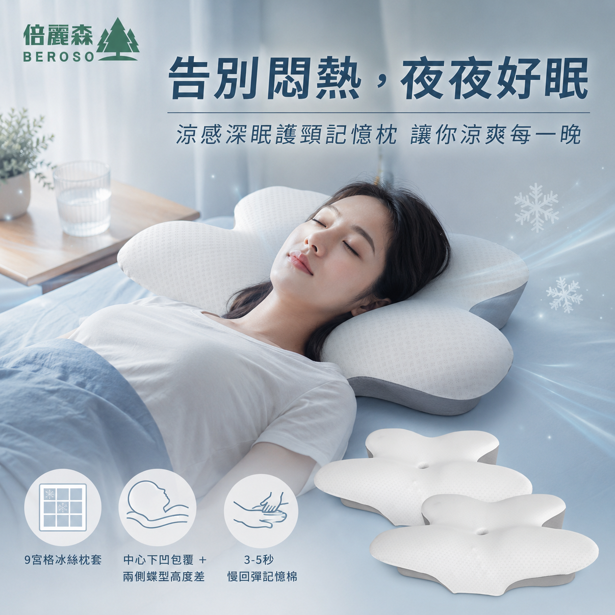 【Beroso 倍麗森】涼感深眠護頸記憶枕 兩入組 BP61*2