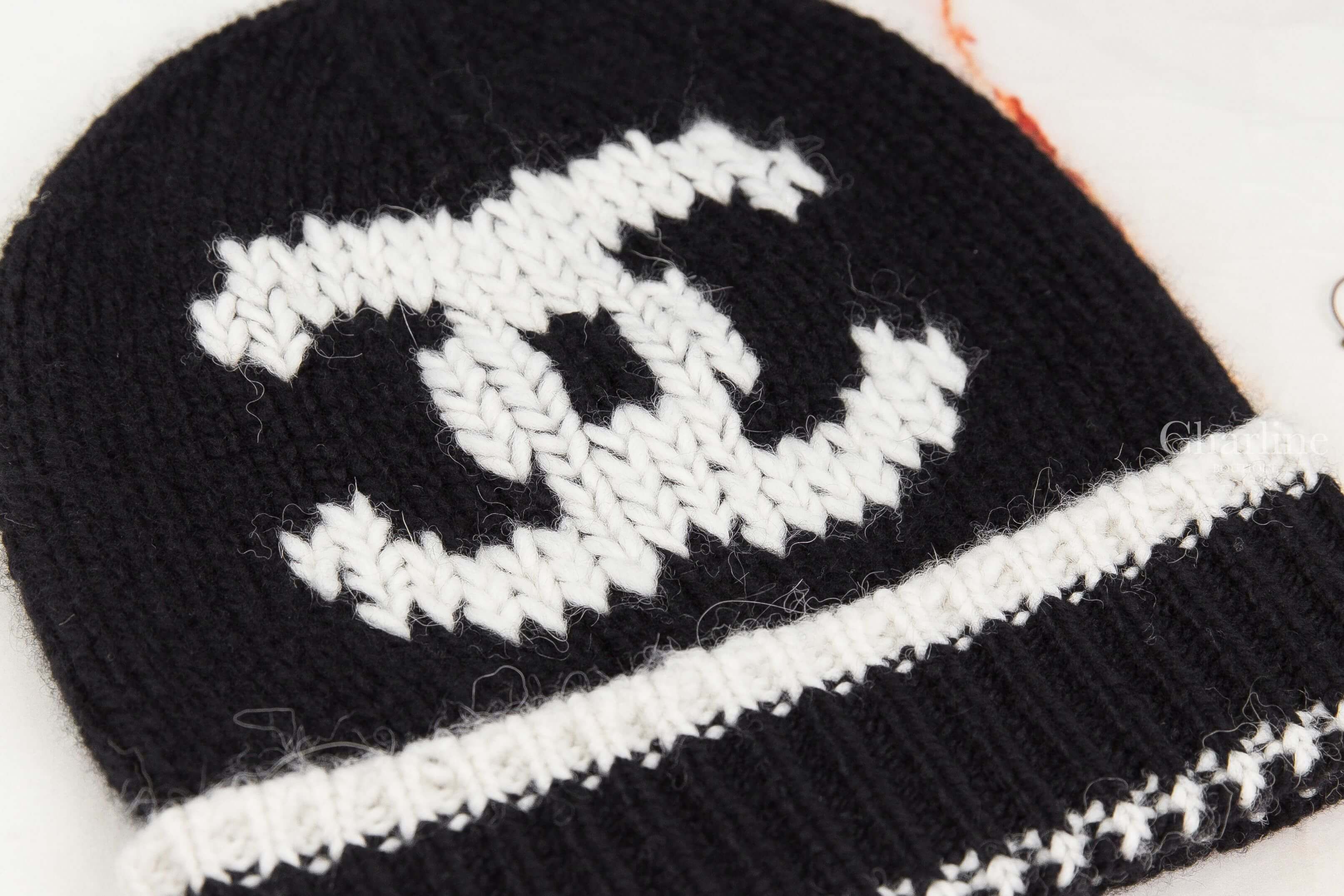 Chanel Beanie 黑色針織白色線條CC黑白滾邊喀什米爾羊駝毛針織毛帽