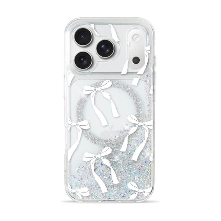 白色蝴蝶結緞帶 閃耀銀河貝拉殼 (MagSafe) - (訂製名字) iPhone客製化手機殼
