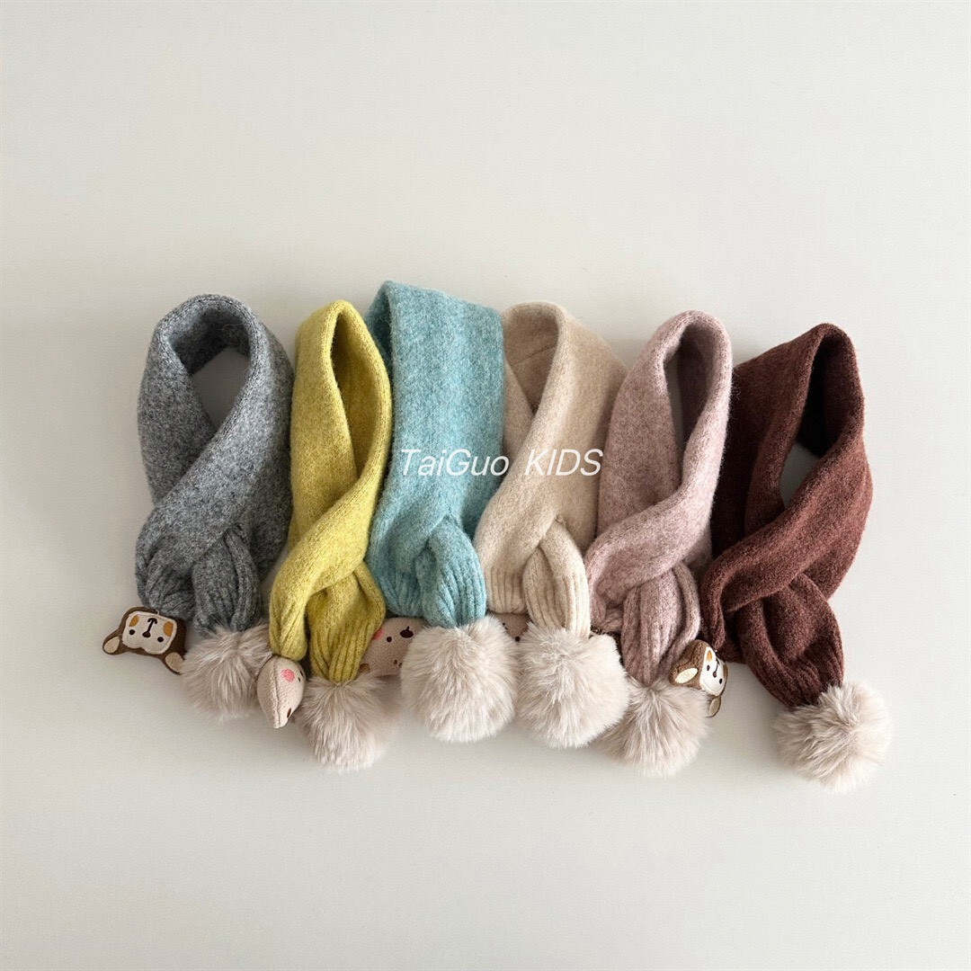 ⛄️ Scarf ❄️ 寶貝 素色毛球動物 造型圍巾 ↞